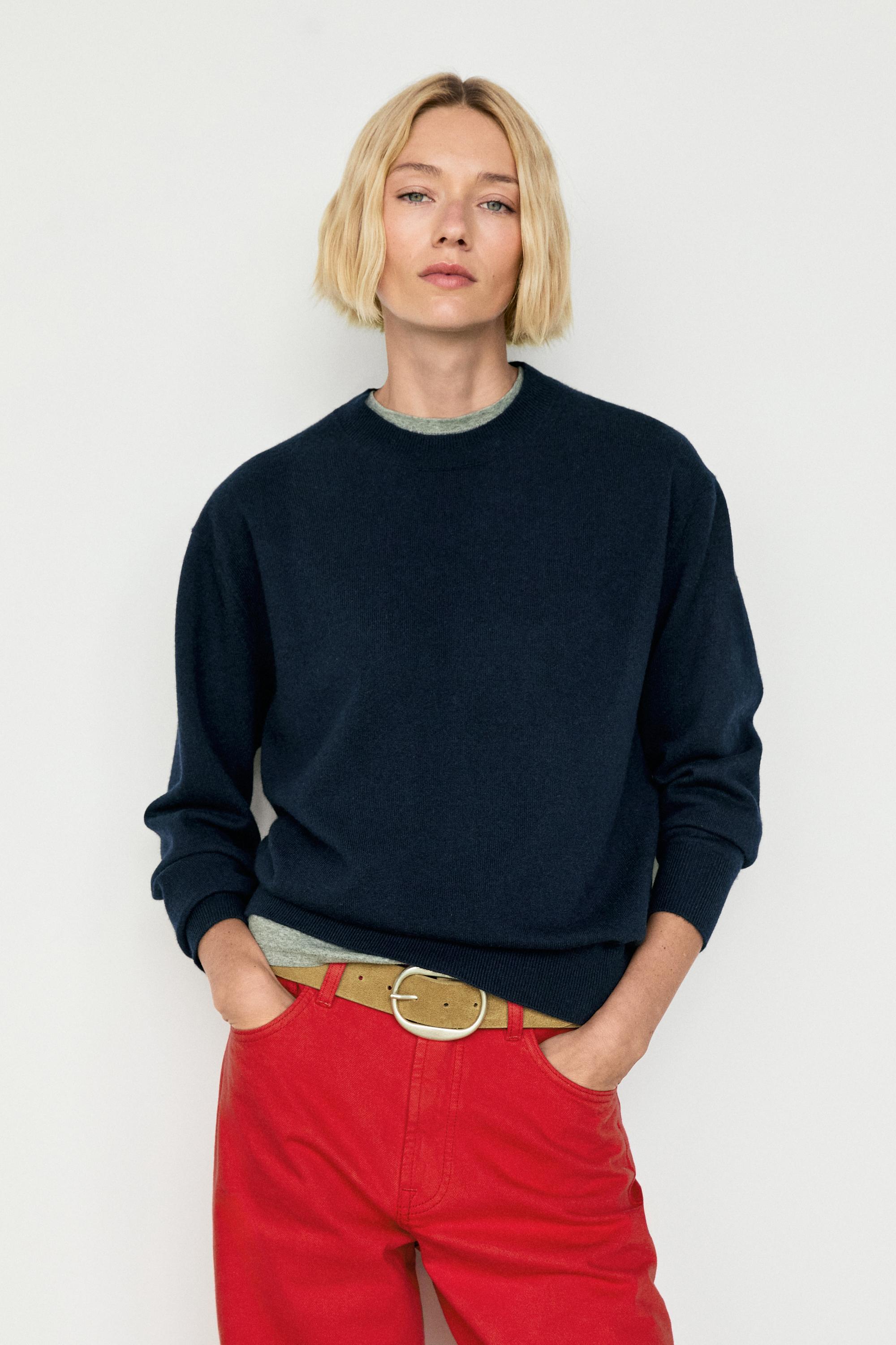 100% cashmere long sleeve sweater - NAVY BLUE
