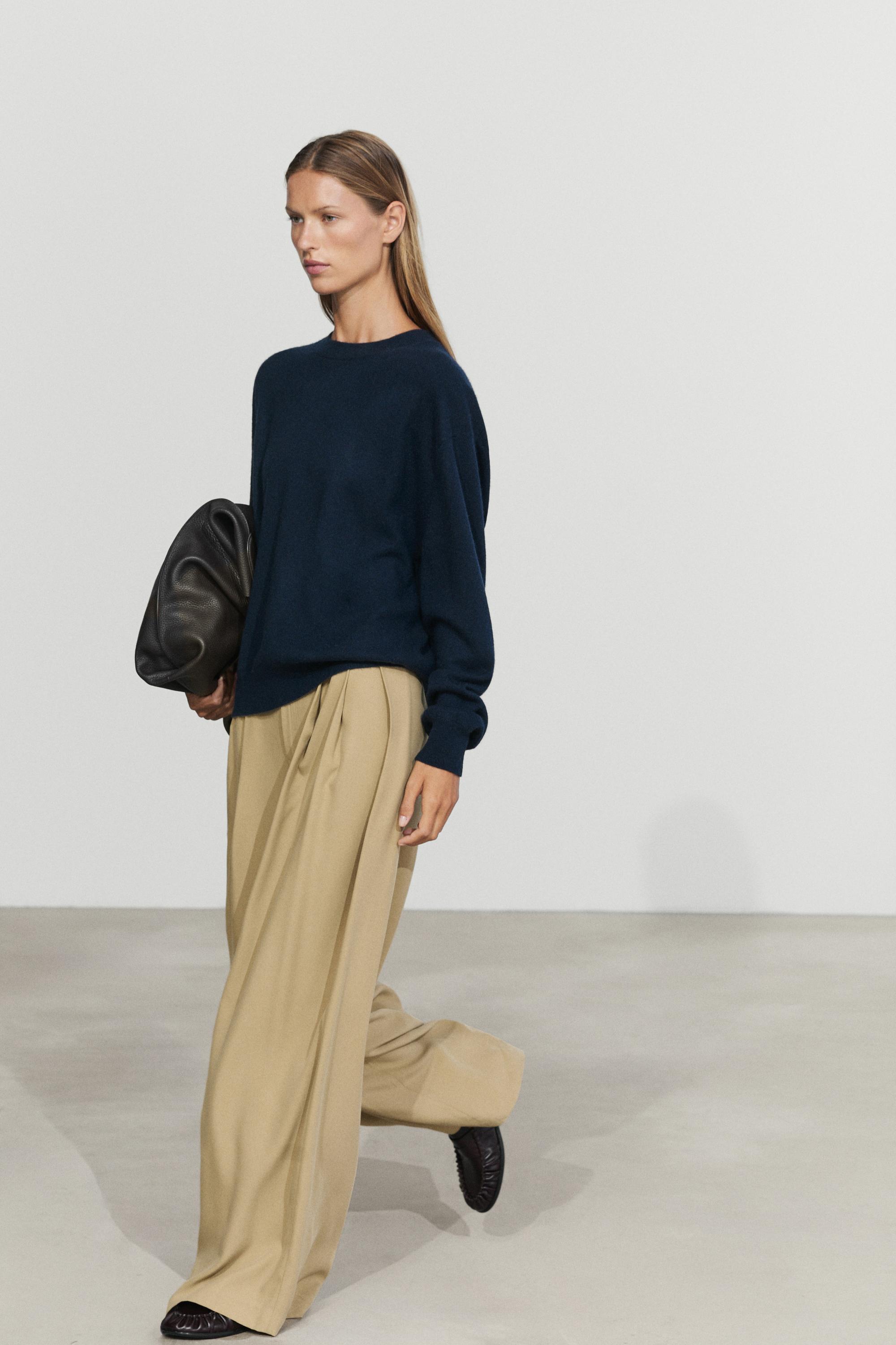 100% cashmere long sleeve sweater - NAVY BLUE