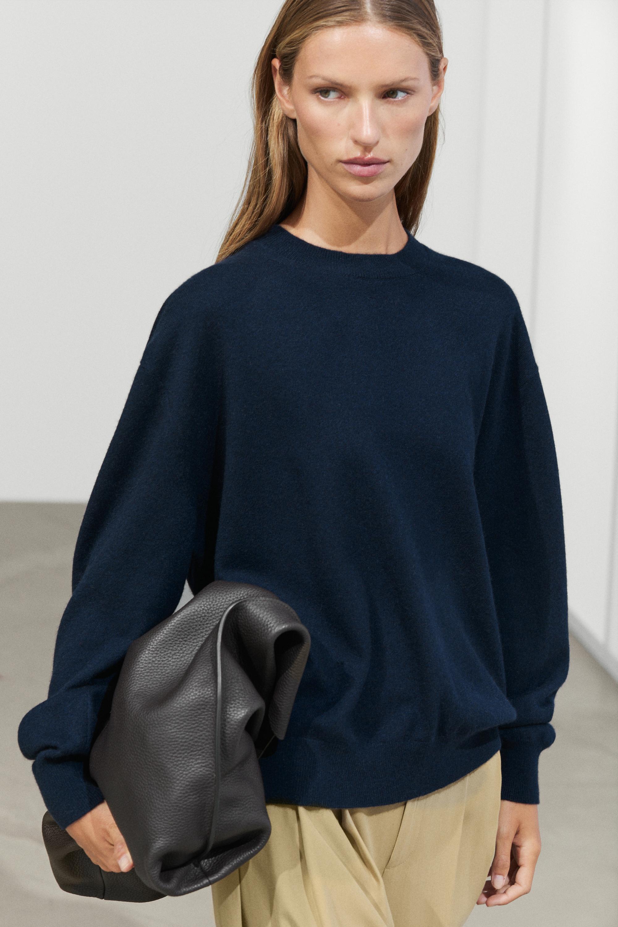 100% cashmere long sleeve sweater - NAVY BLUE