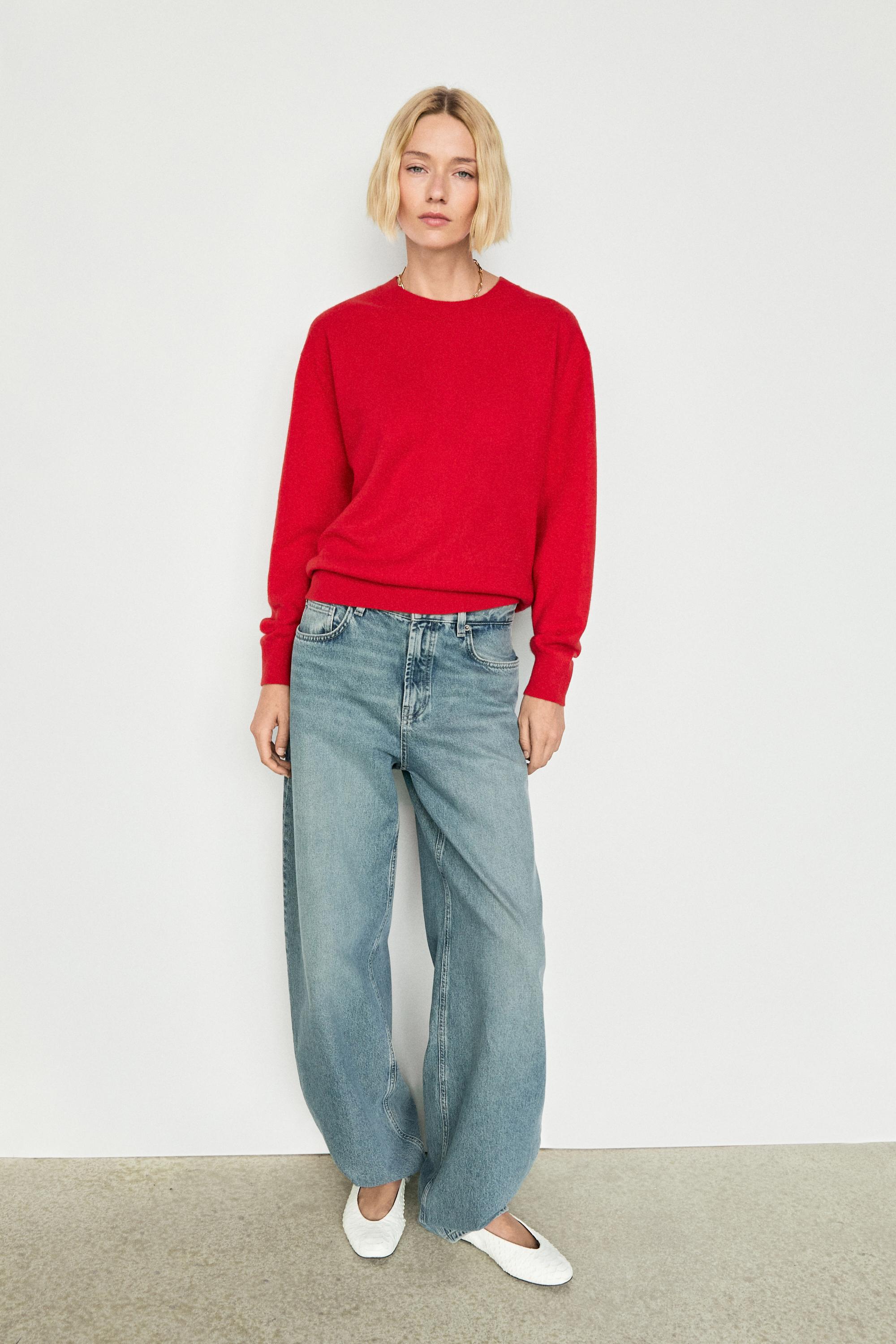 100% cashmere long sleeve sweater - RED
