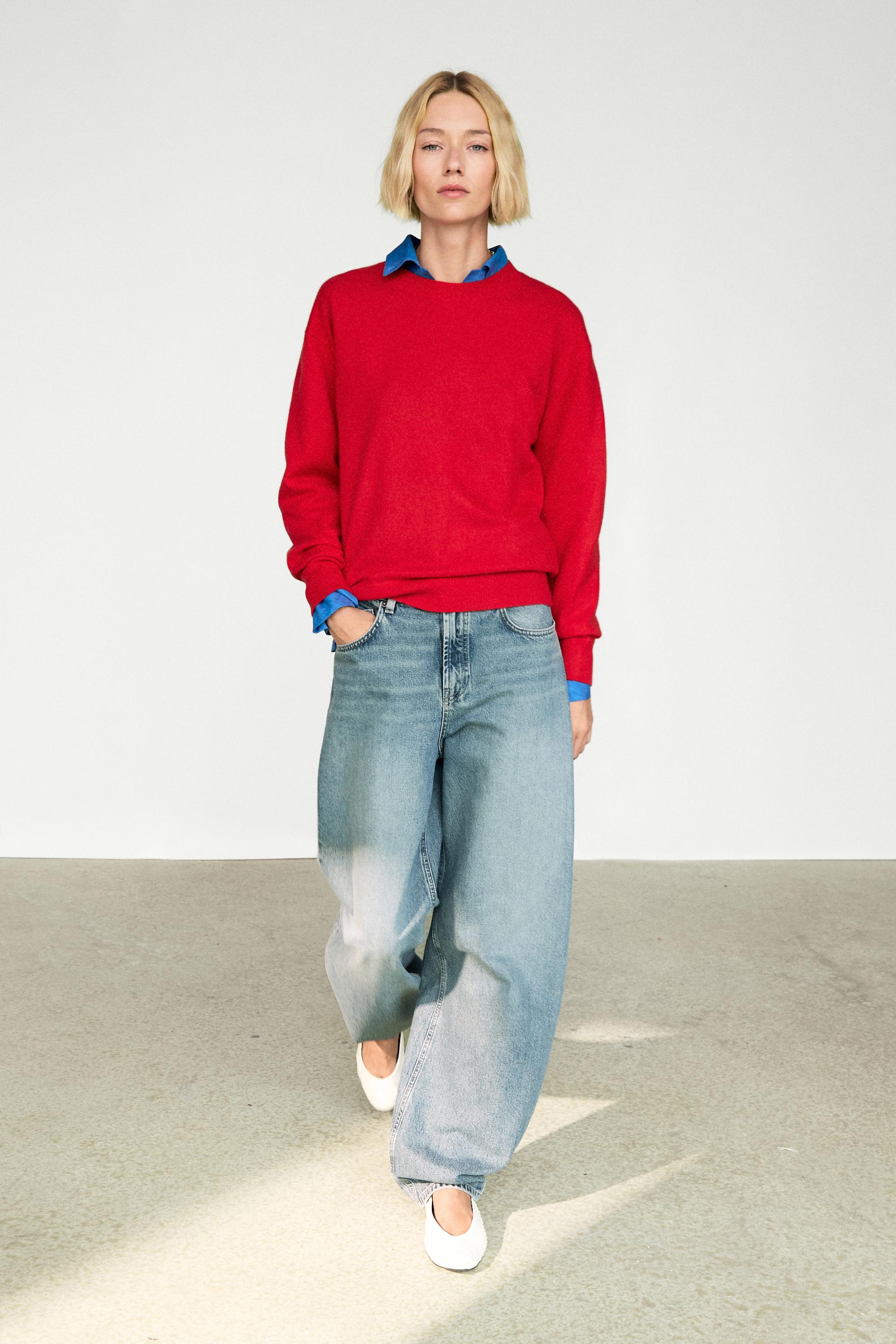 100% cashmere long sleeve sweater - RED