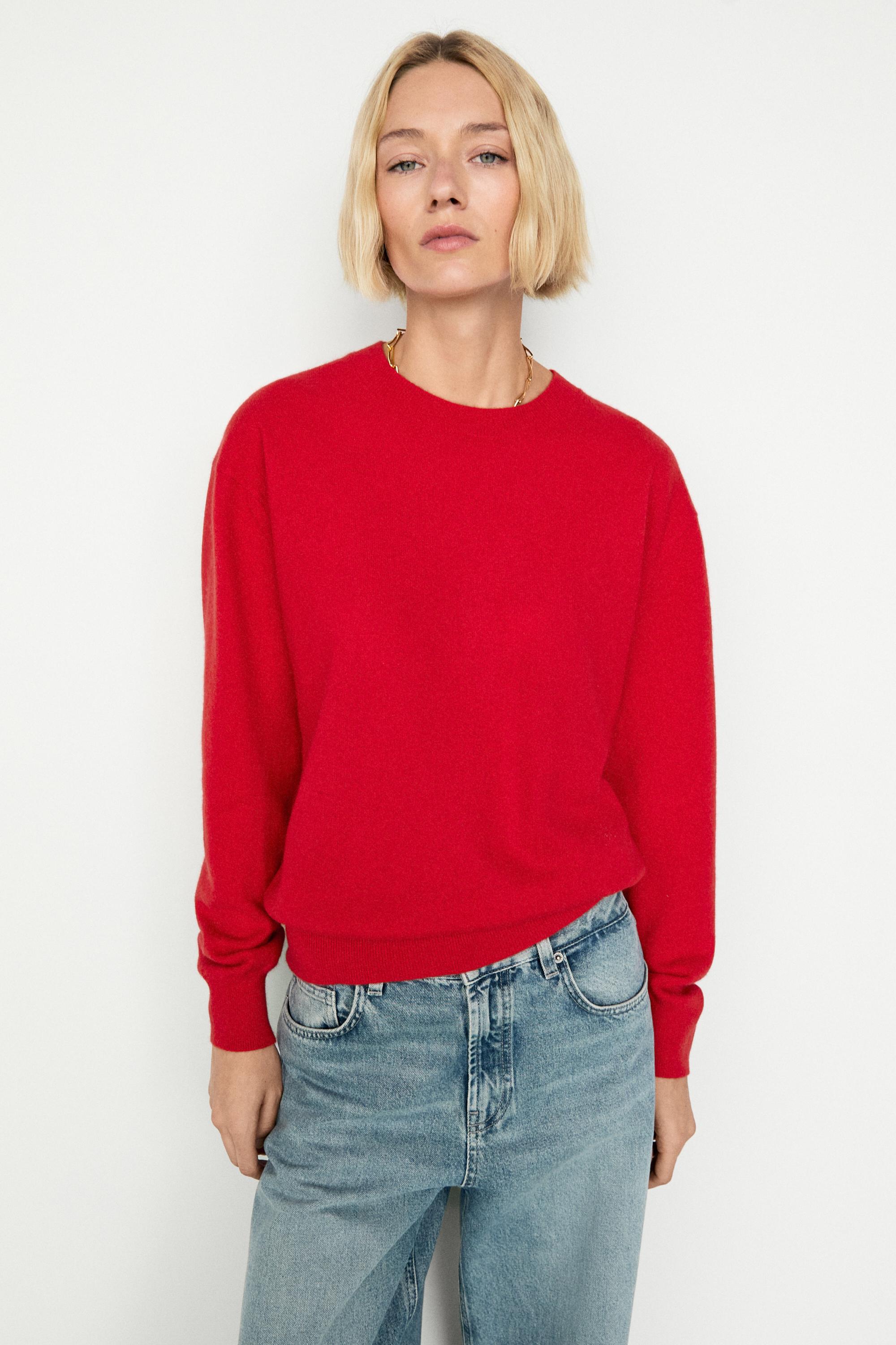 100% cashmere long sleeve sweater - RED