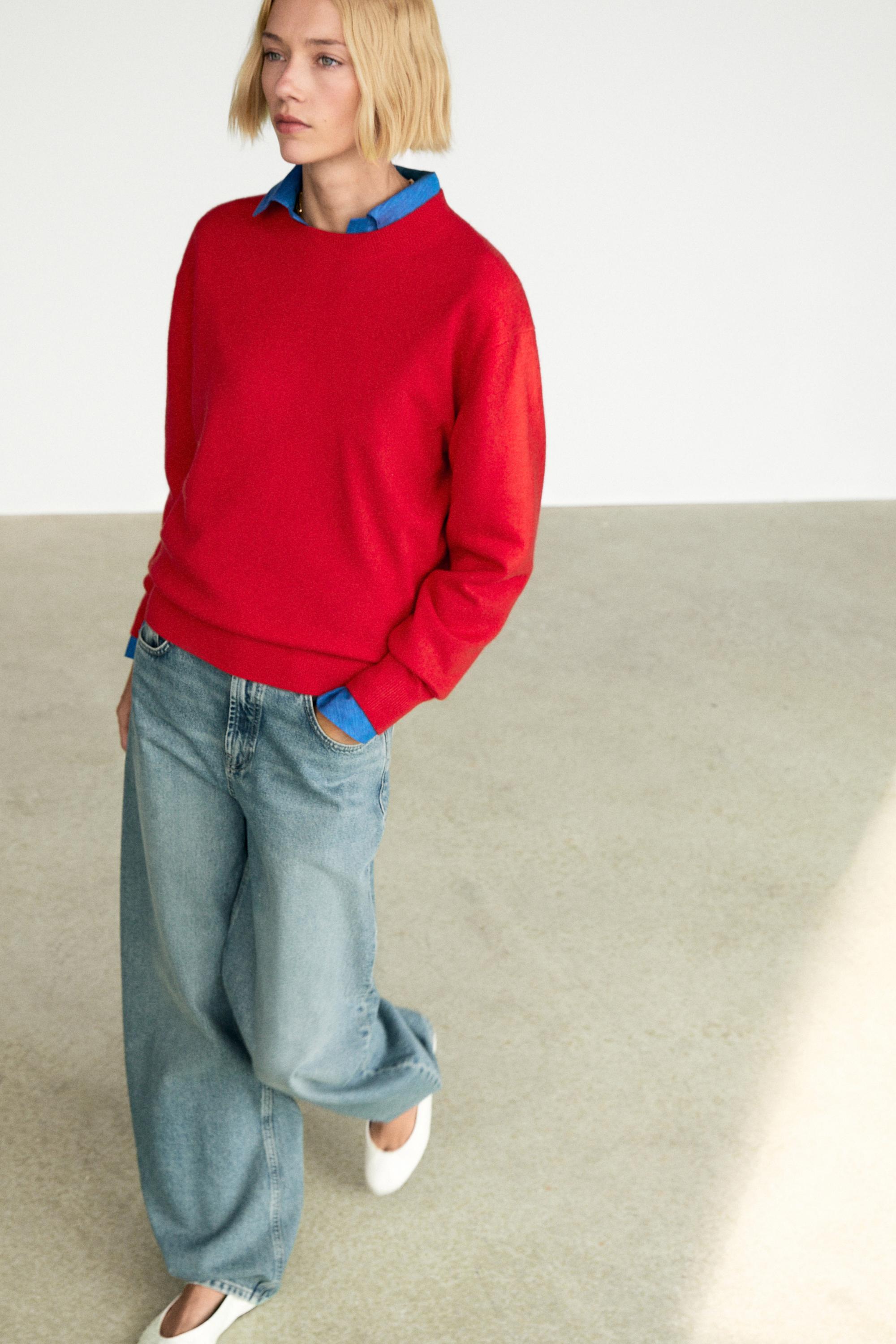 100% cashmere long sleeve sweater - RED