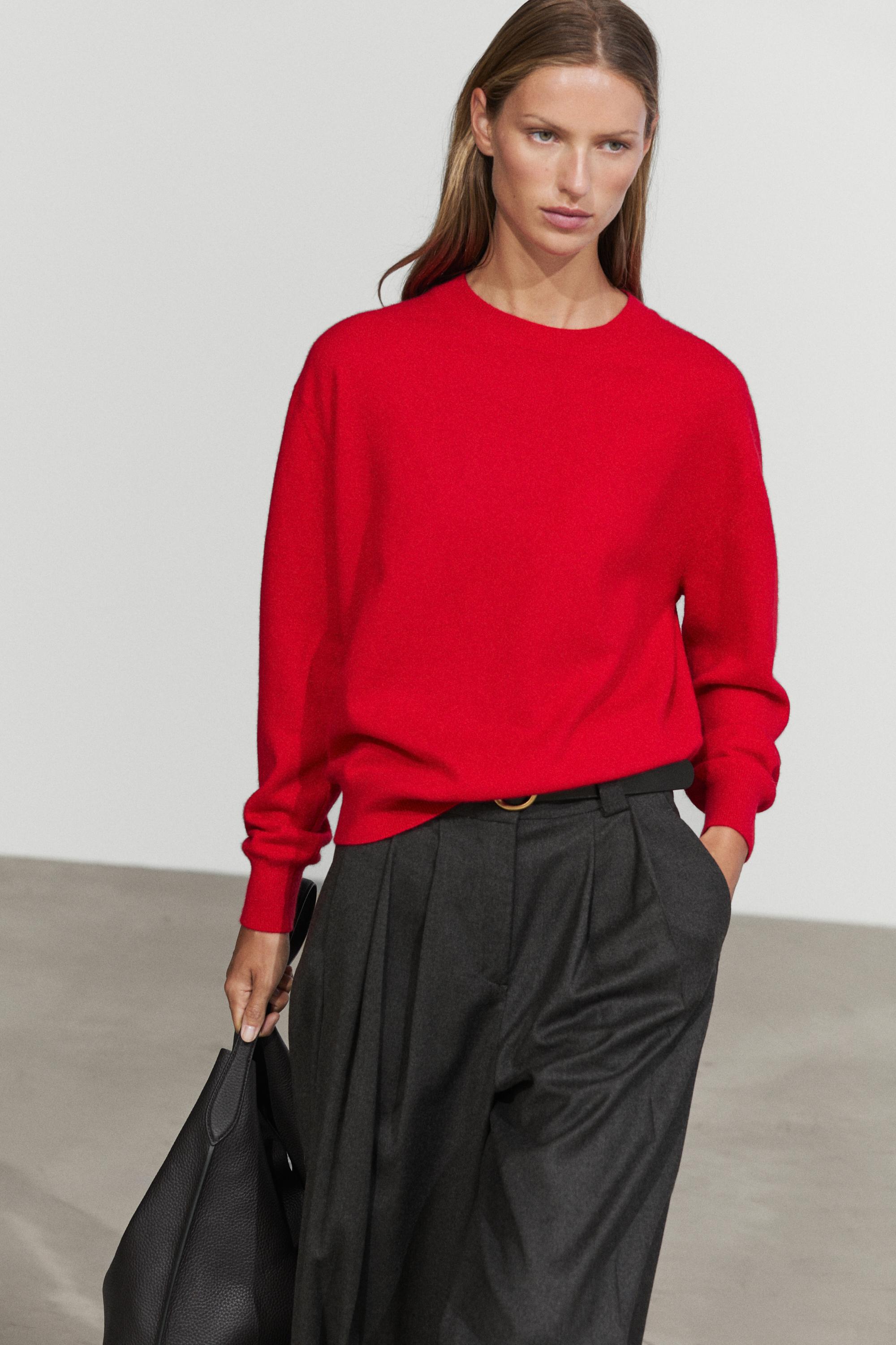 100% cashmere long sleeve sweater - RED
