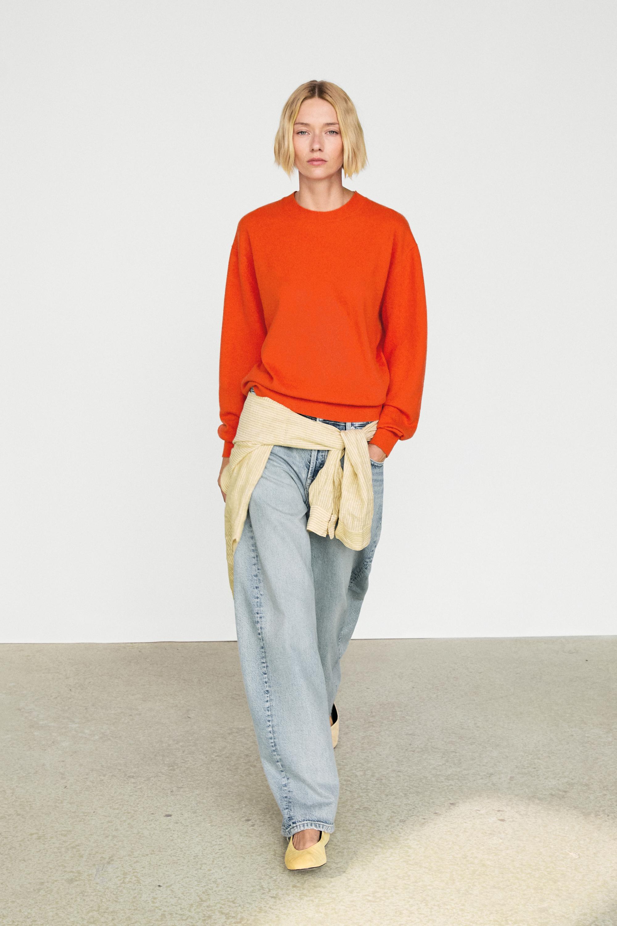 100% cashmere long sleeve sweater - ORANGE
