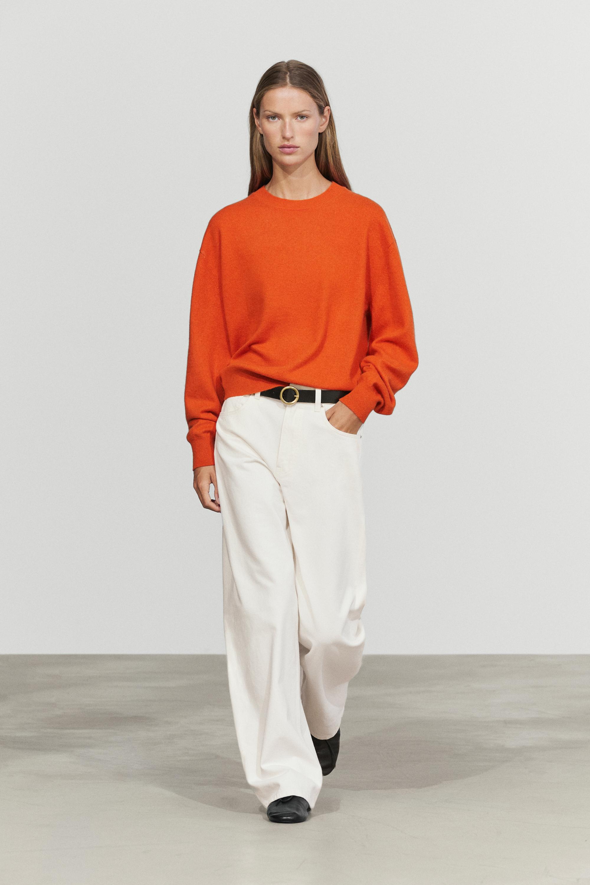 100% cashmere long sleeve sweater - ORANGE