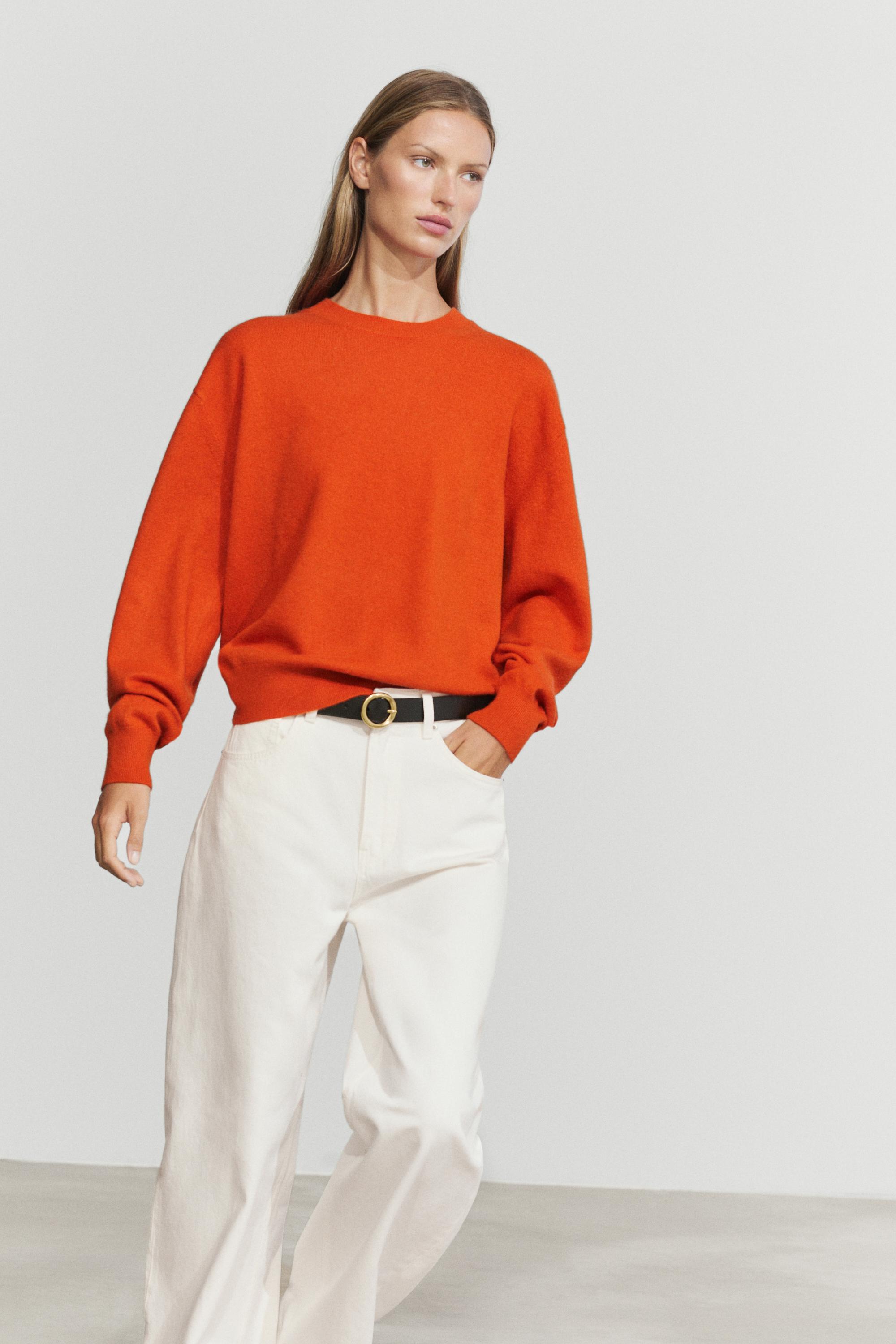 100% cashmere long sleeve sweater - ORANGE