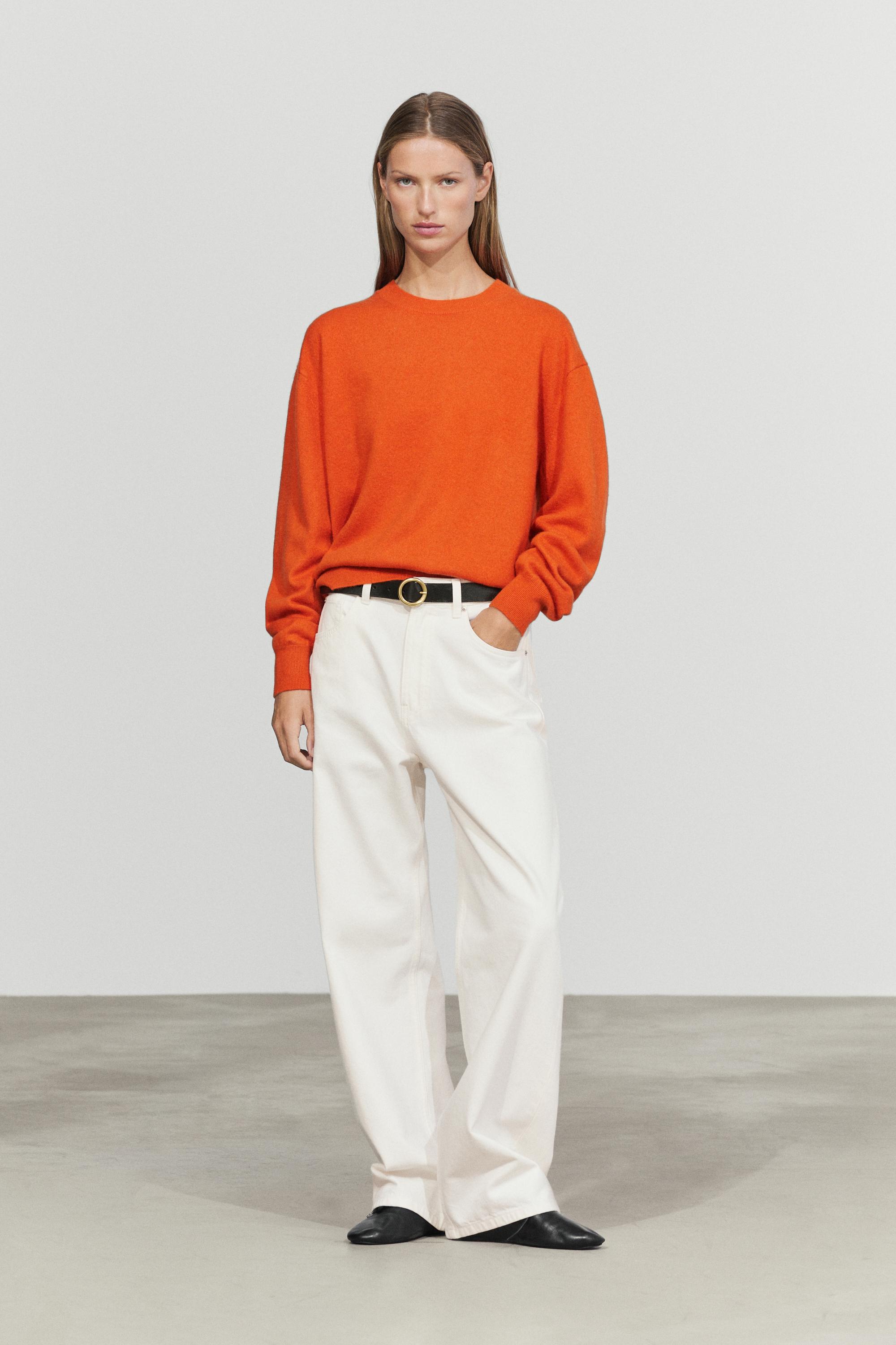 100% cashmere long sleeve sweater - ORANGE