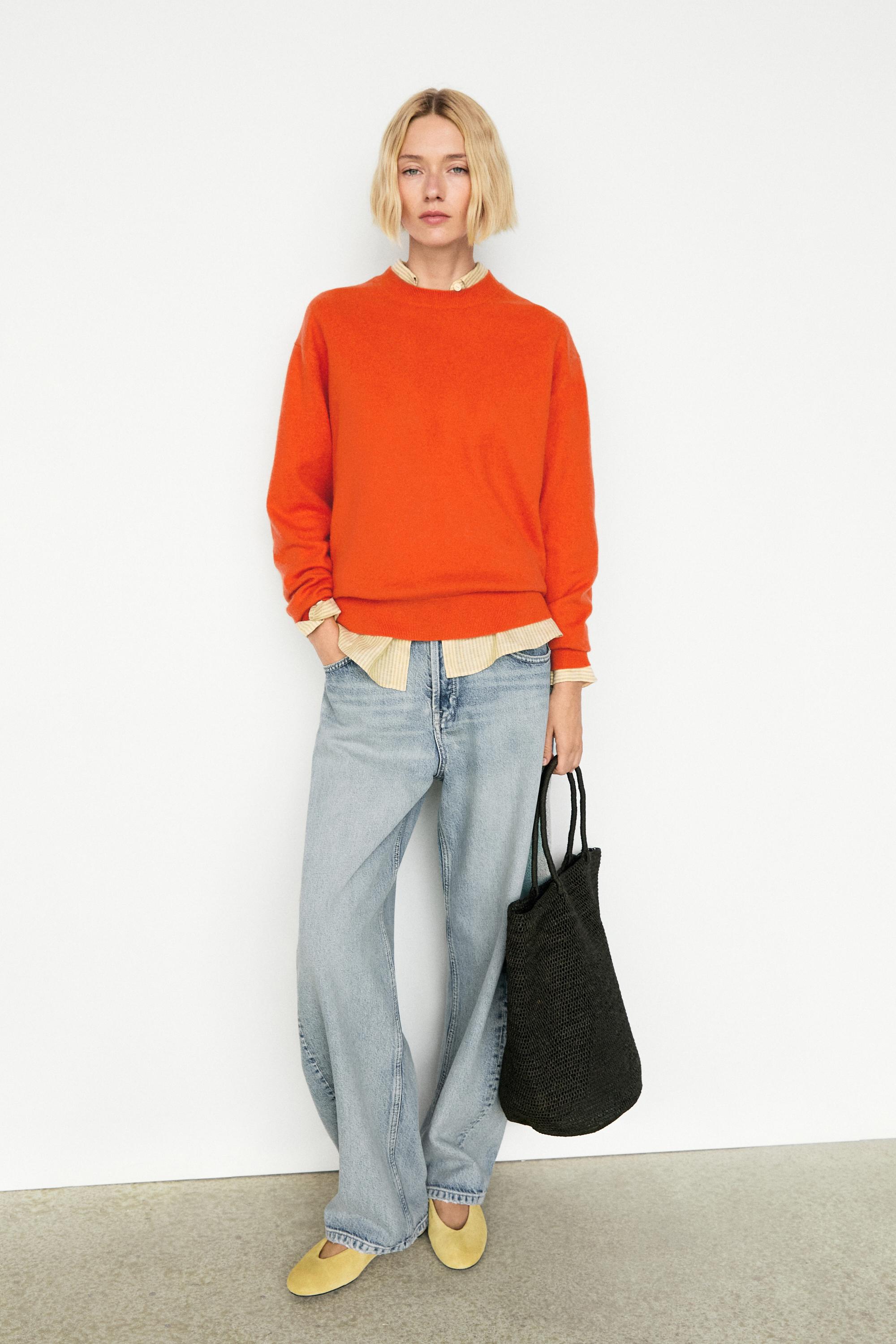 100% cashmere long sleeve sweater - ORANGE