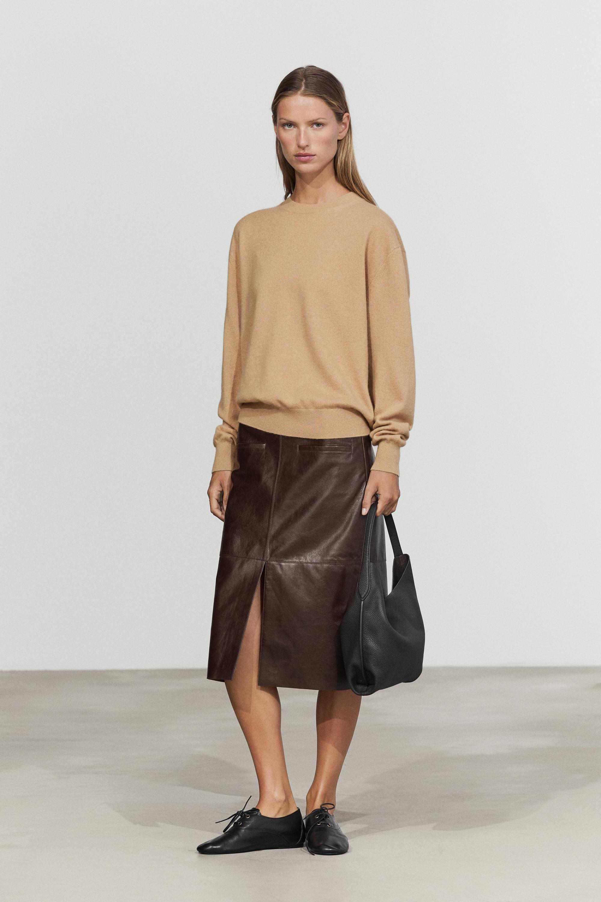 100% cashmere long sleeve sweater - CAMEL