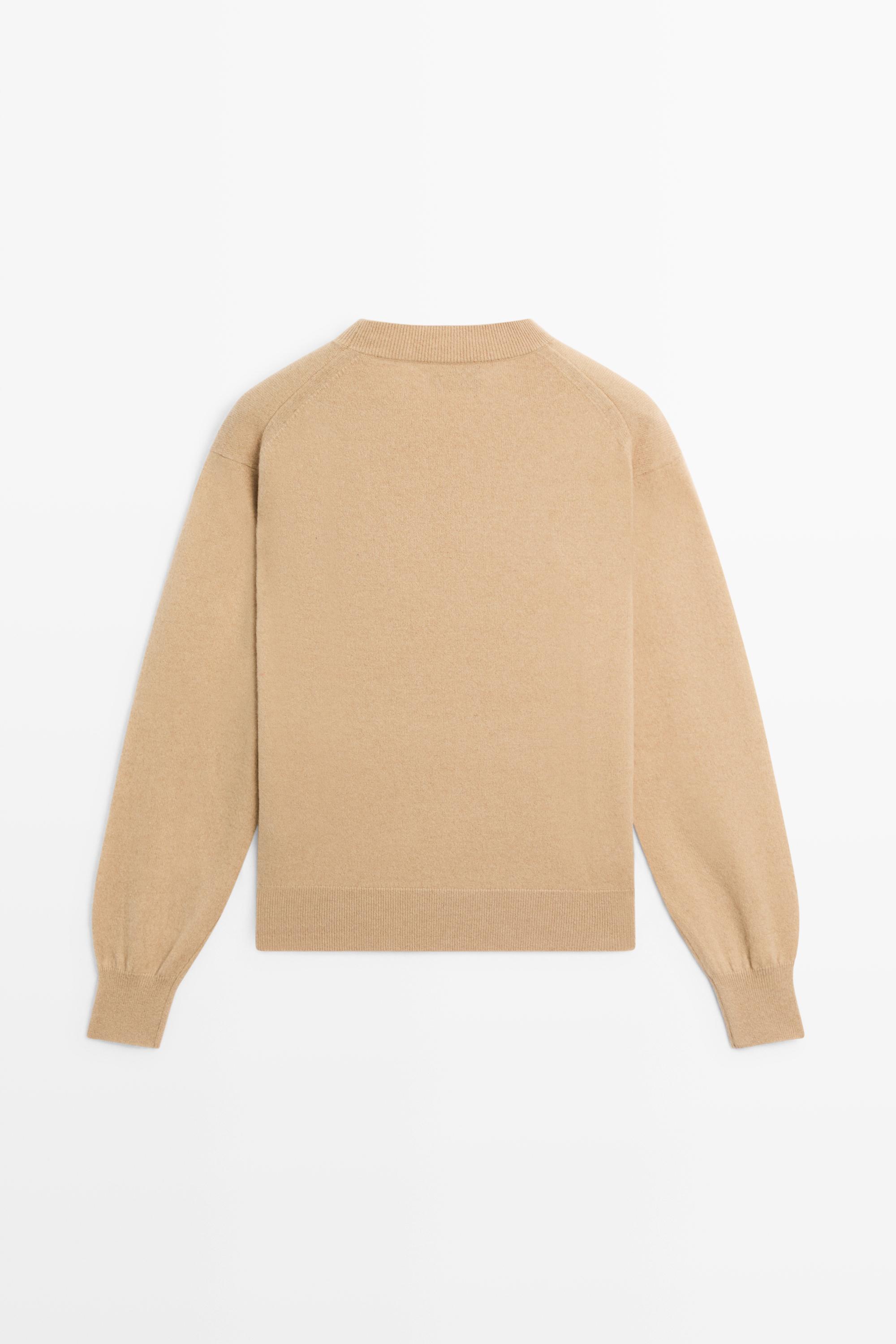 100% cashmere long sleeve sweater - CAMEL