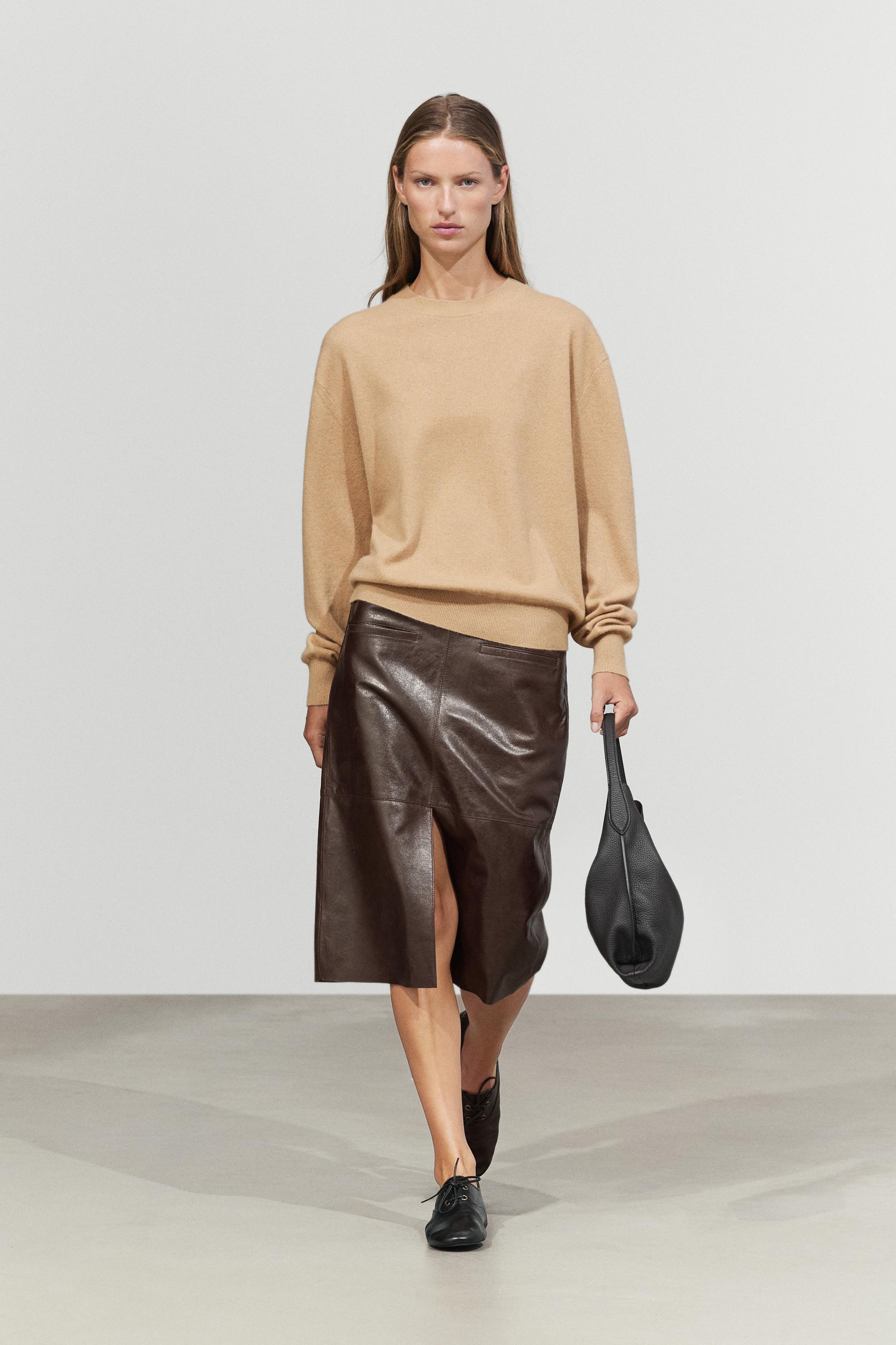 100% cashmere long sleeve sweater - CAMEL