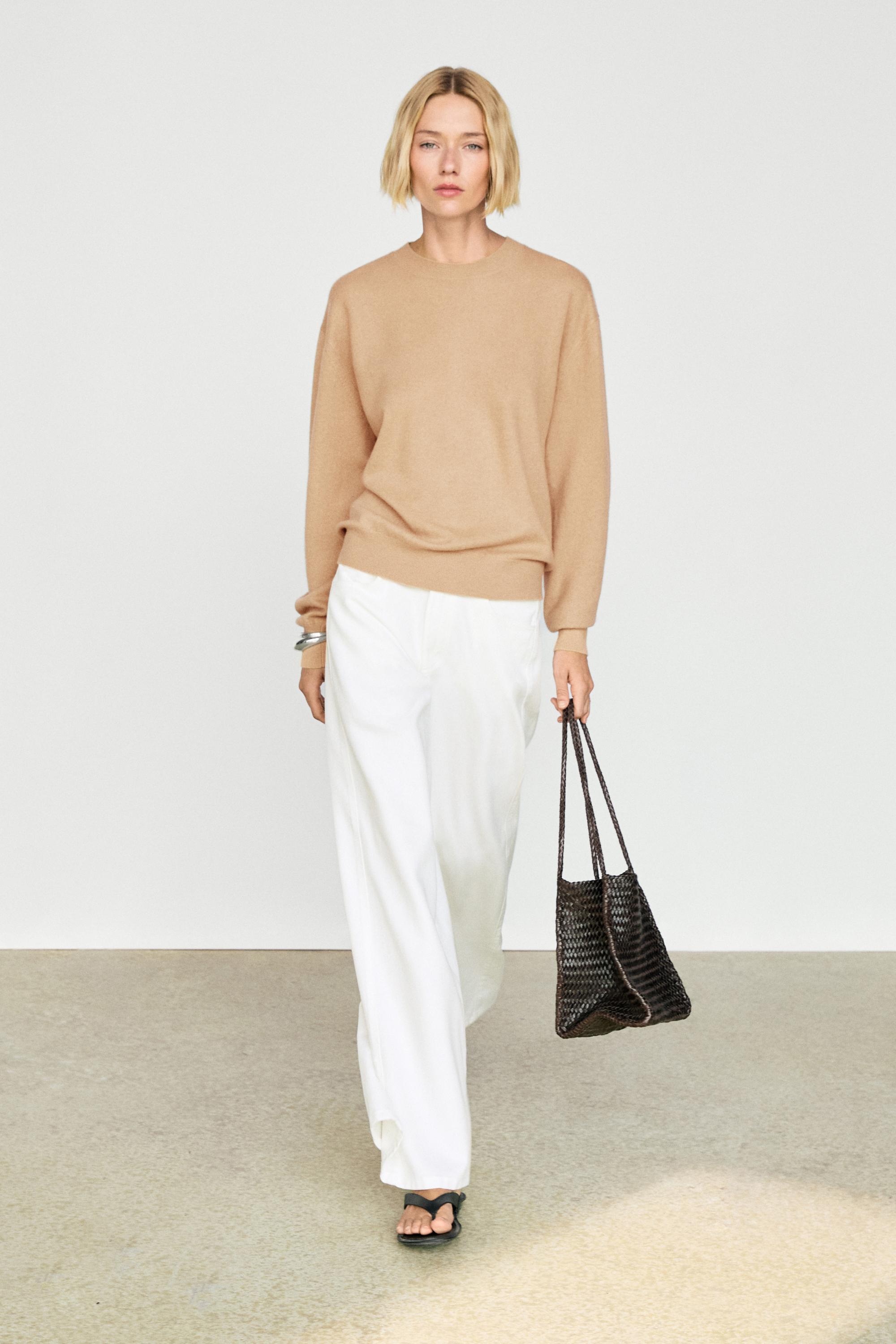 100% cashmere long sleeve sweater - CAMEL