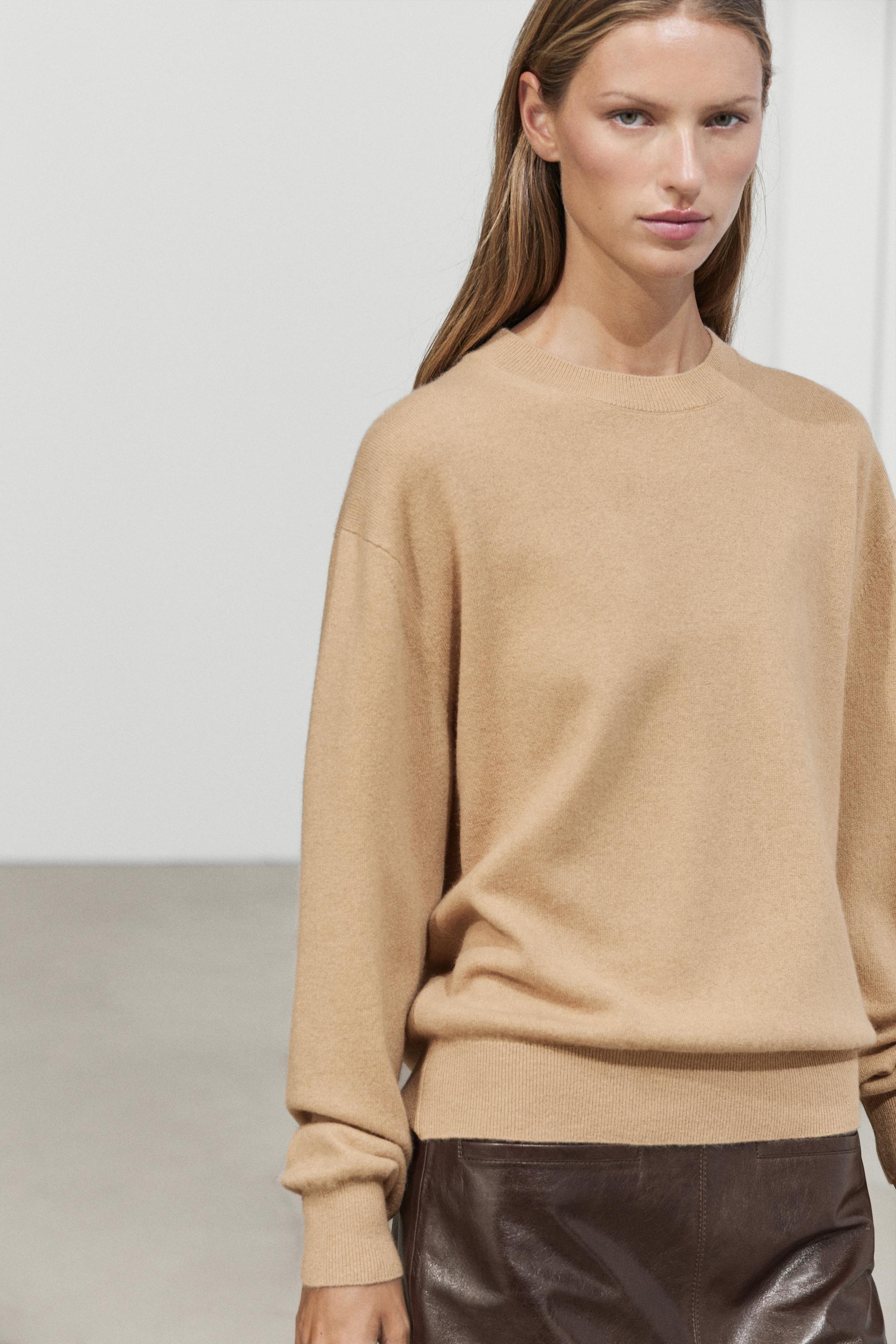100% cashmere long sleeve sweater - CAMEL