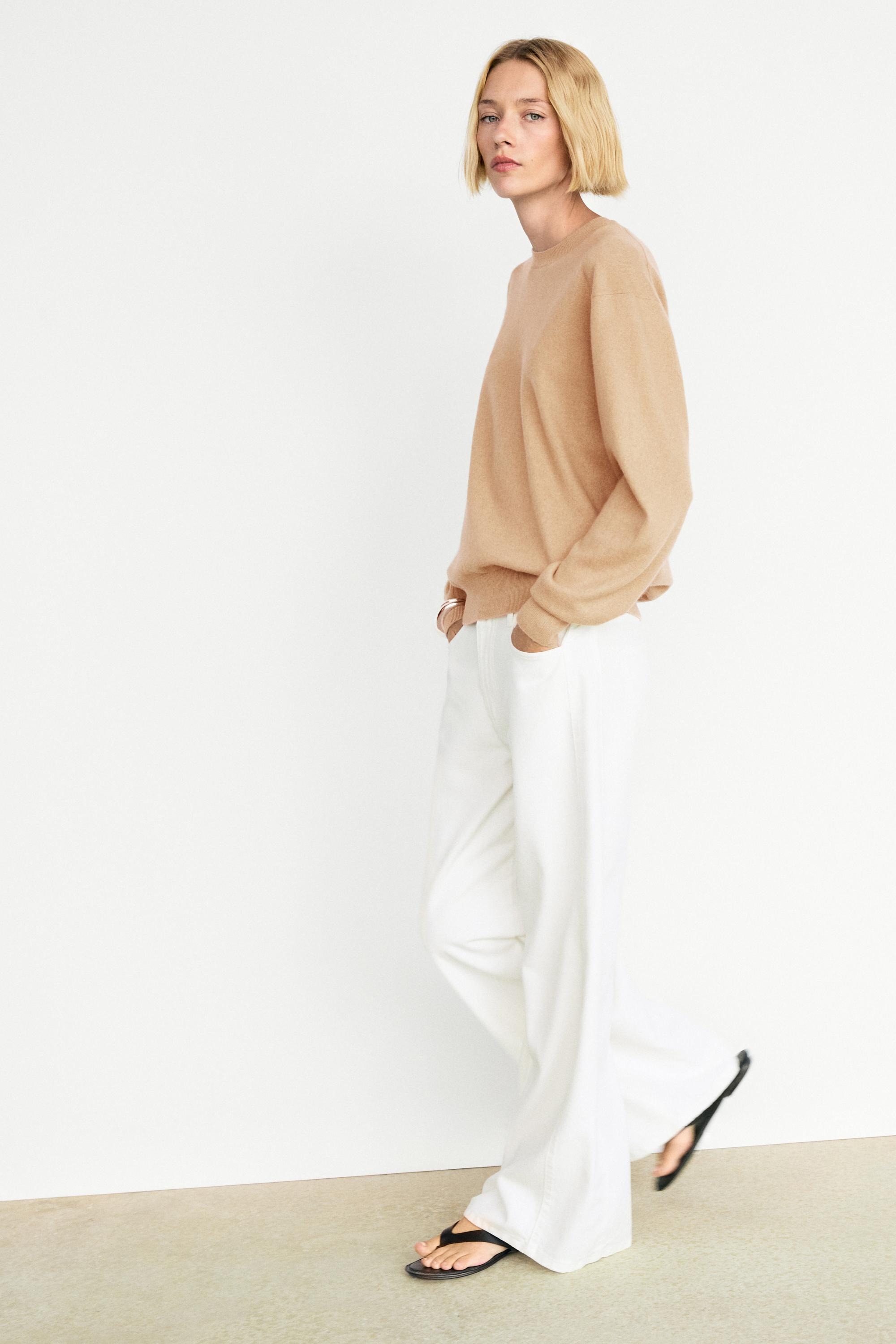 100% cashmere long sleeve sweater - CAMEL
