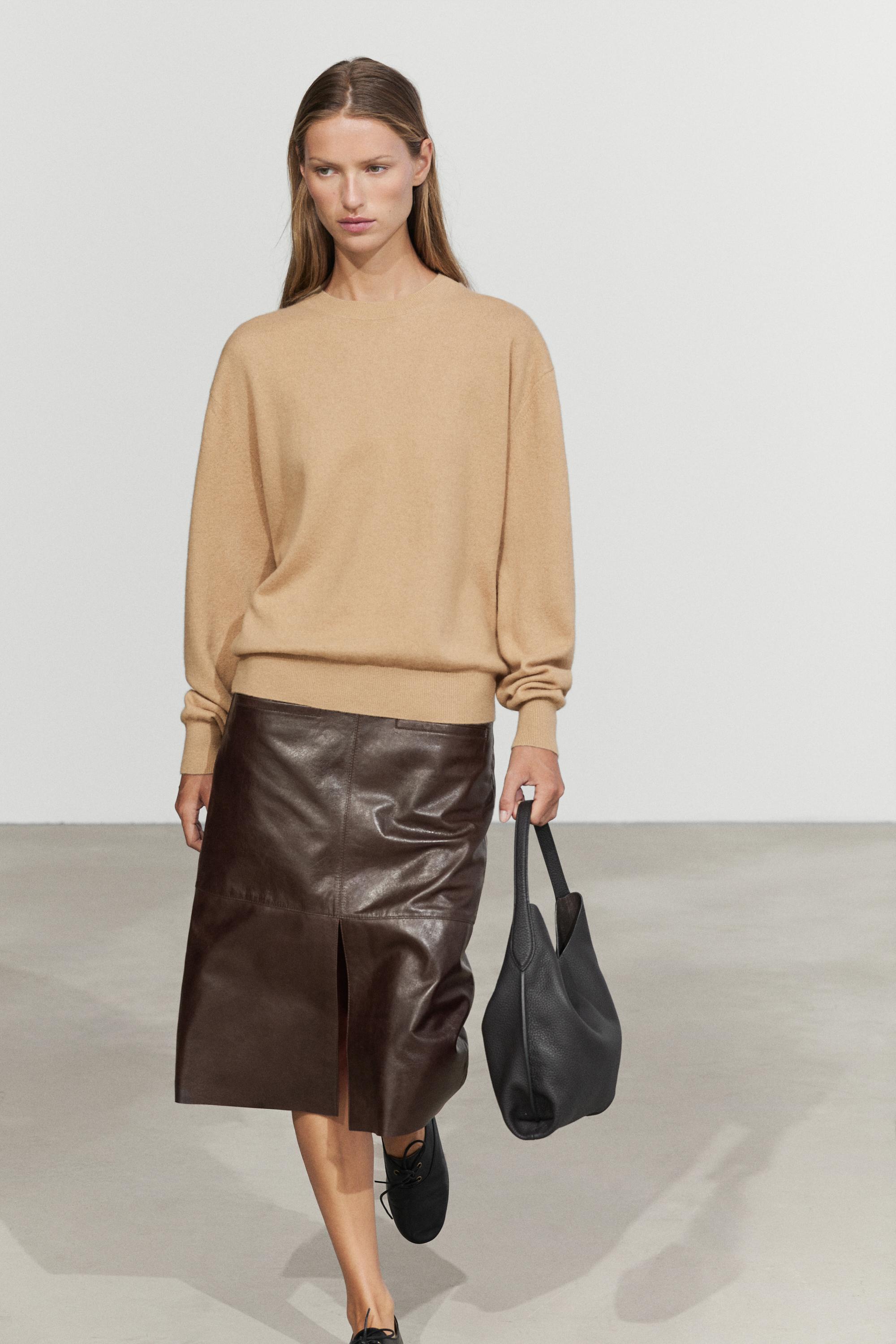 100% cashmere long sleeve sweater - CAMEL