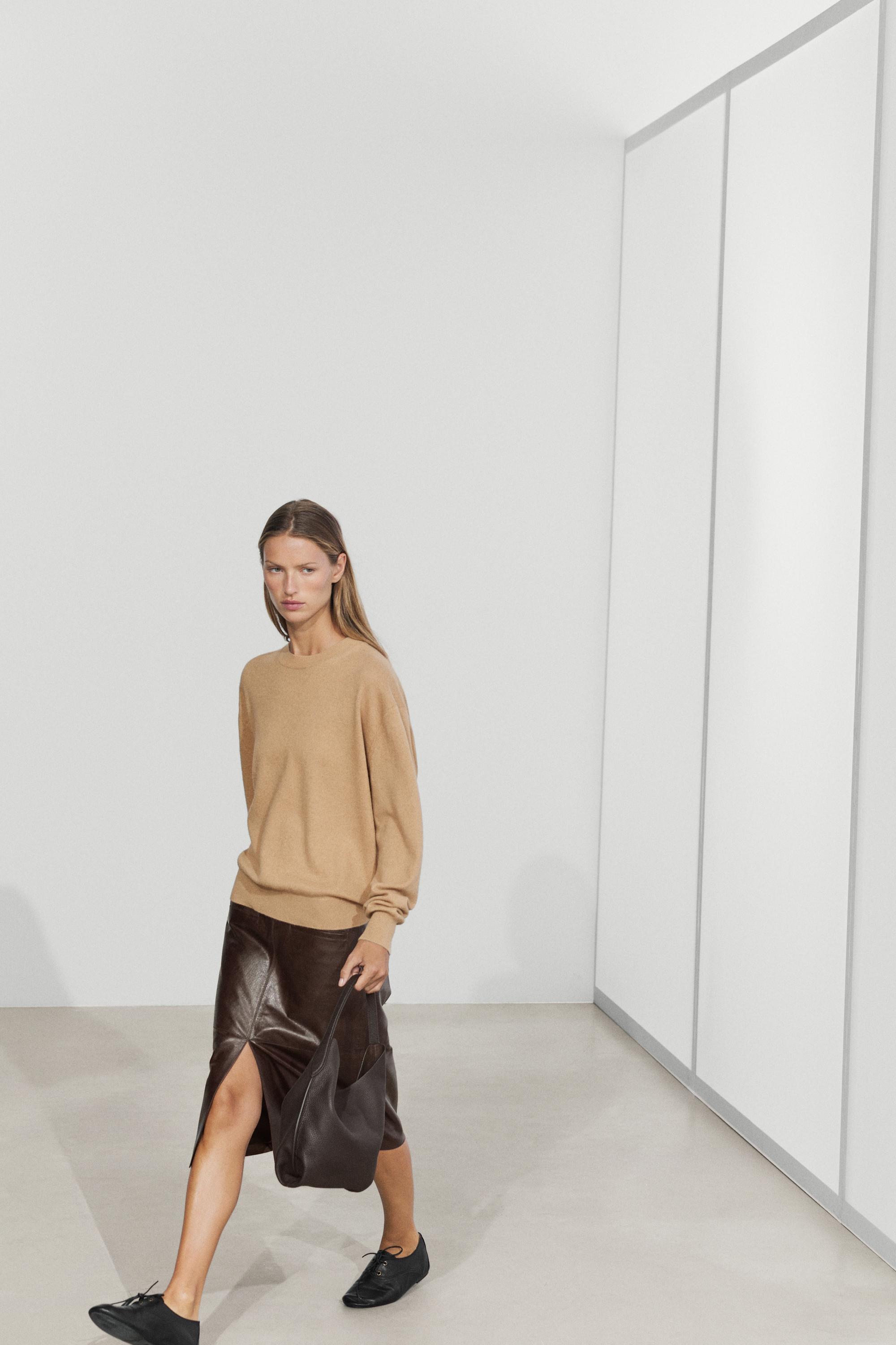 100% cashmere long sleeve sweater - CAMEL
