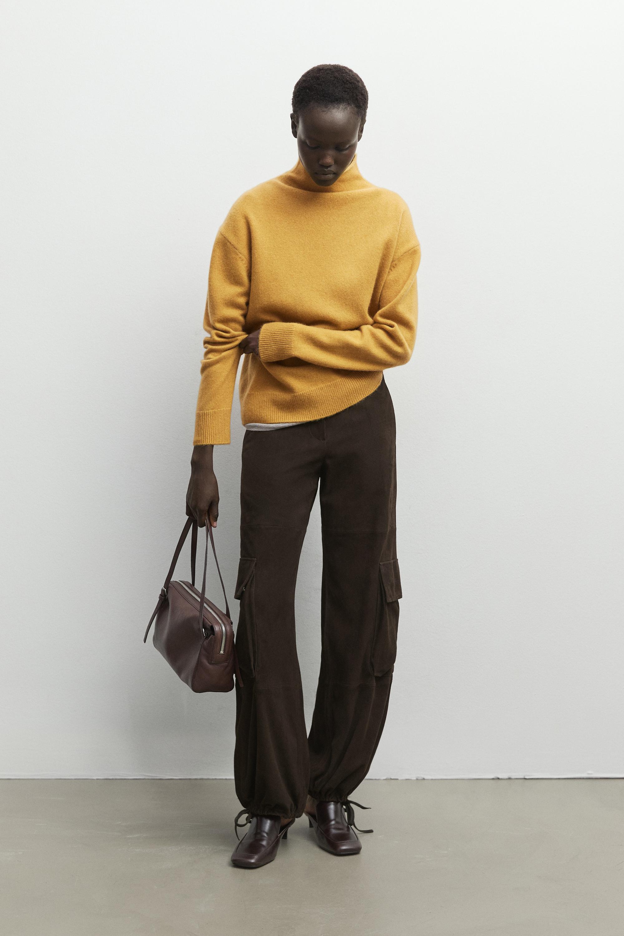 100% cashmere oversize knit sweater - MUSTARD YELLOW