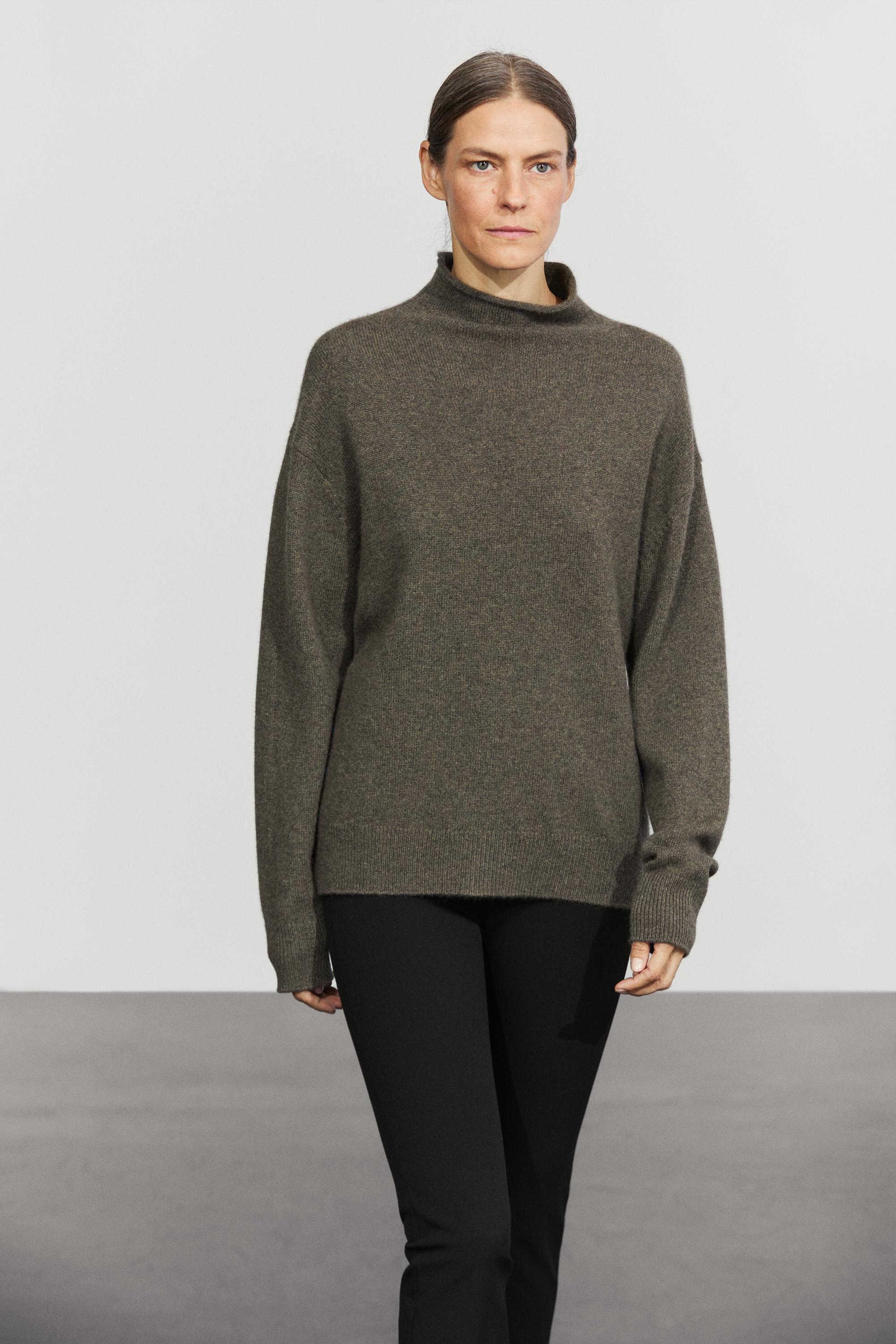 100% cashmere oversize knit sweater - Greyish green