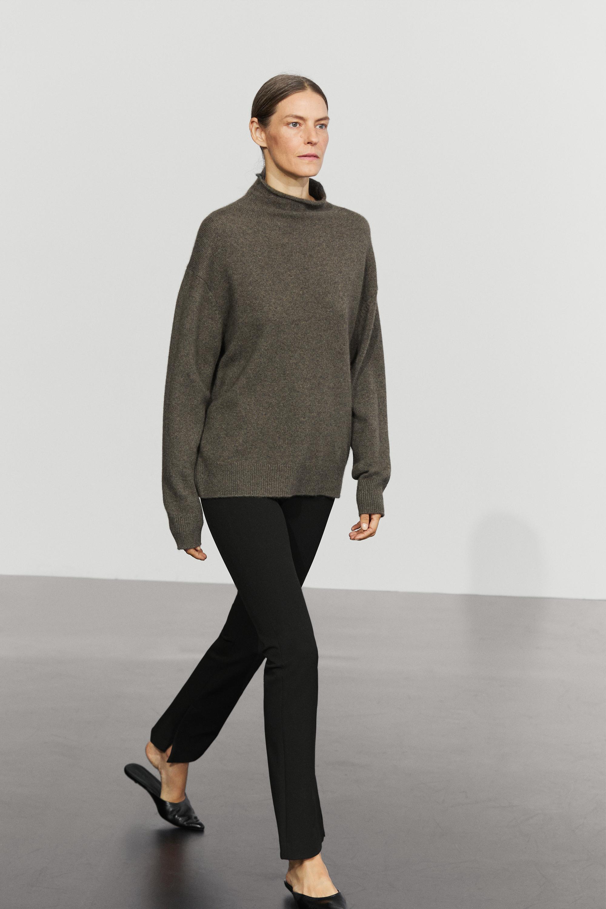 100% cashmere oversize knit sweater - Greyish green