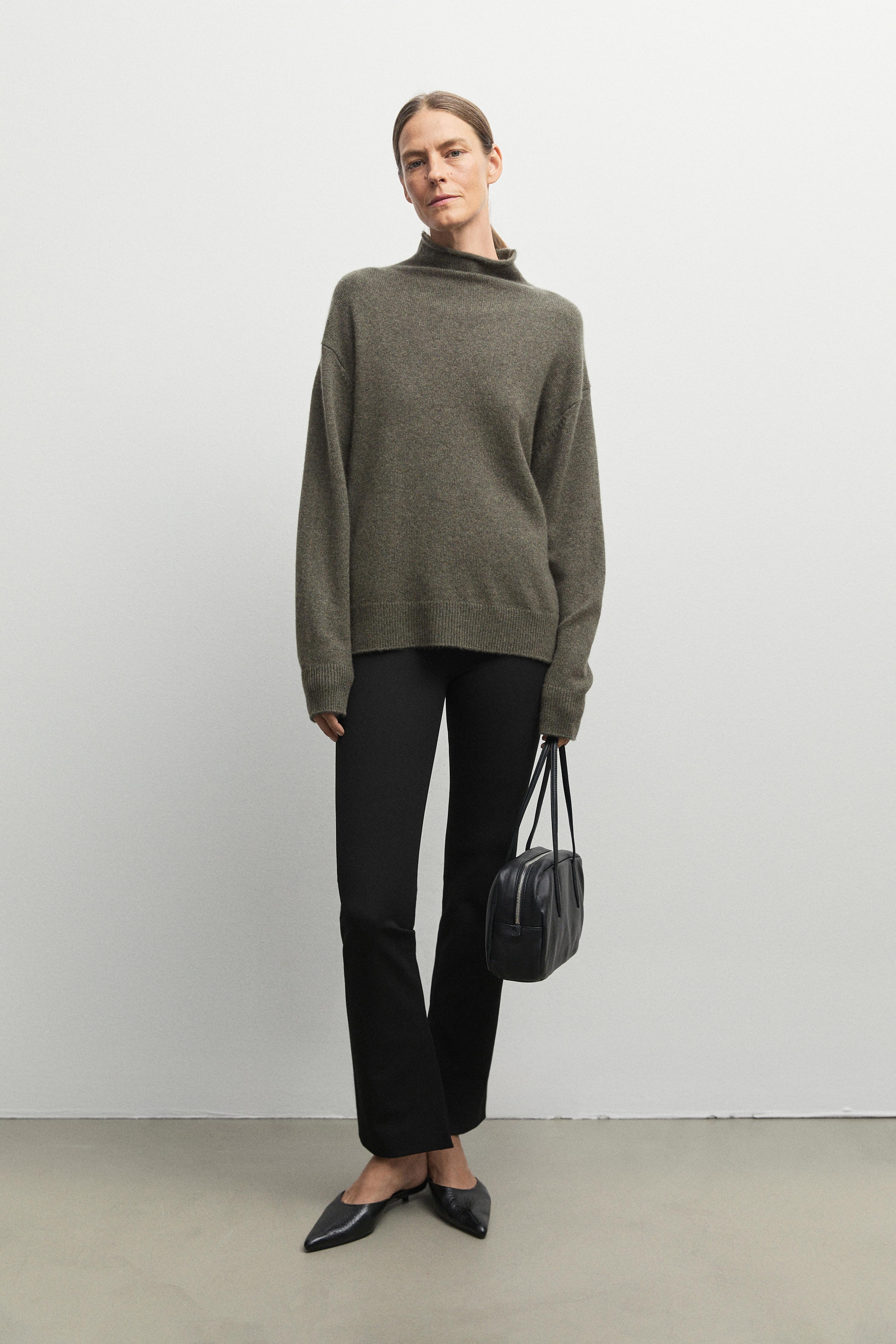 100% cashmere oversize knit sweater - Greyish green