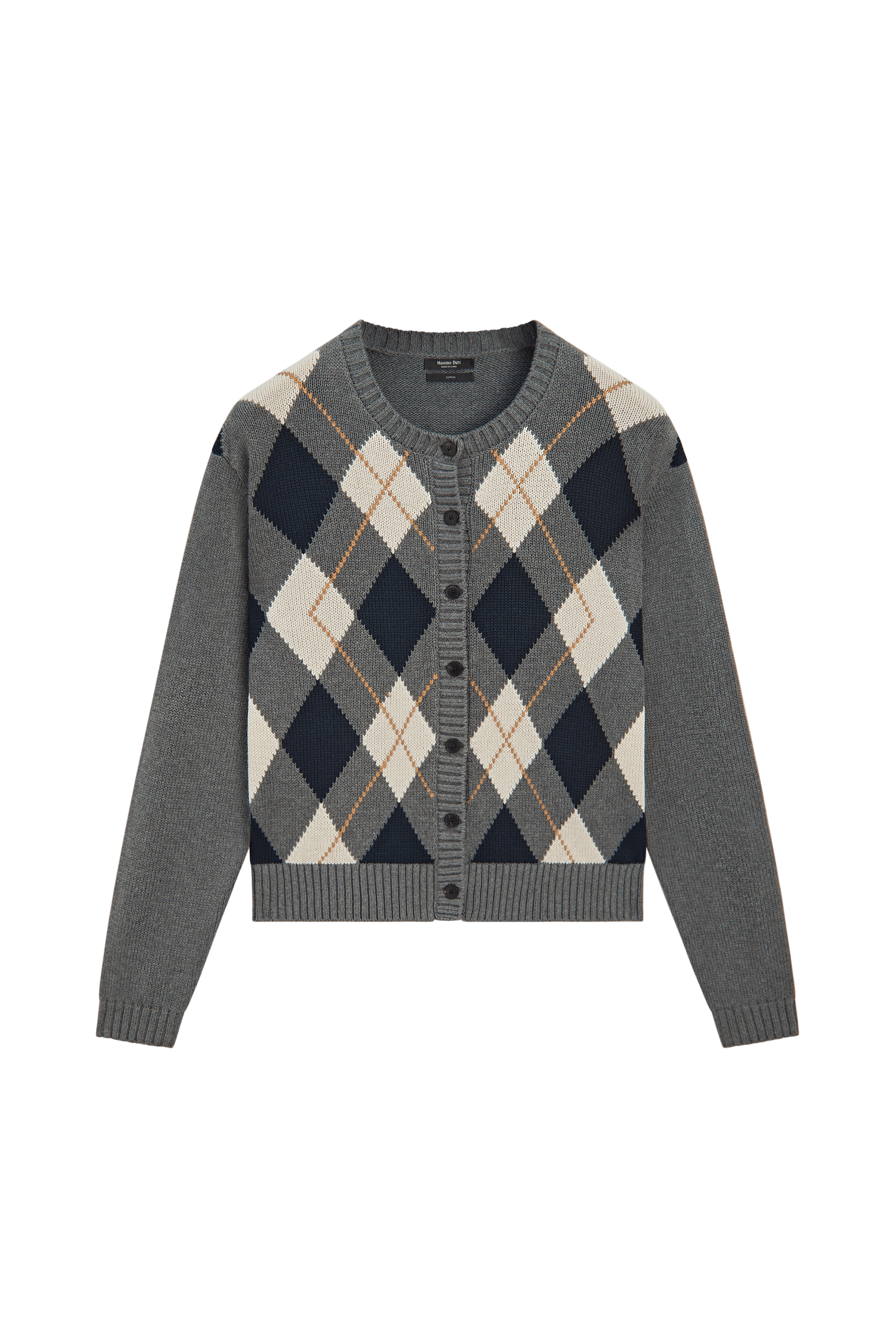 100% cotton diamond knit cardigan - GREY