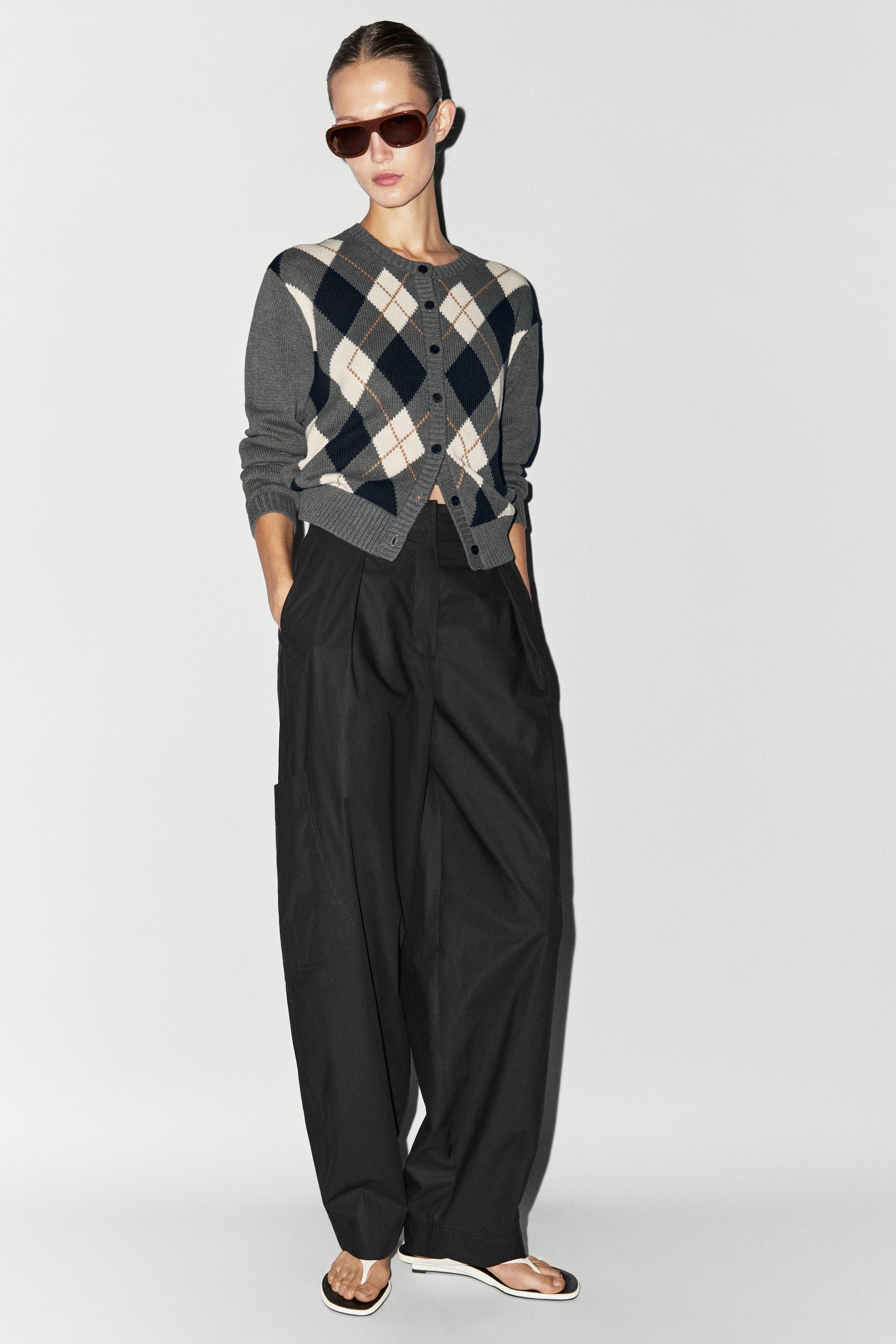 100% cotton diamond knit cardigan - GREY