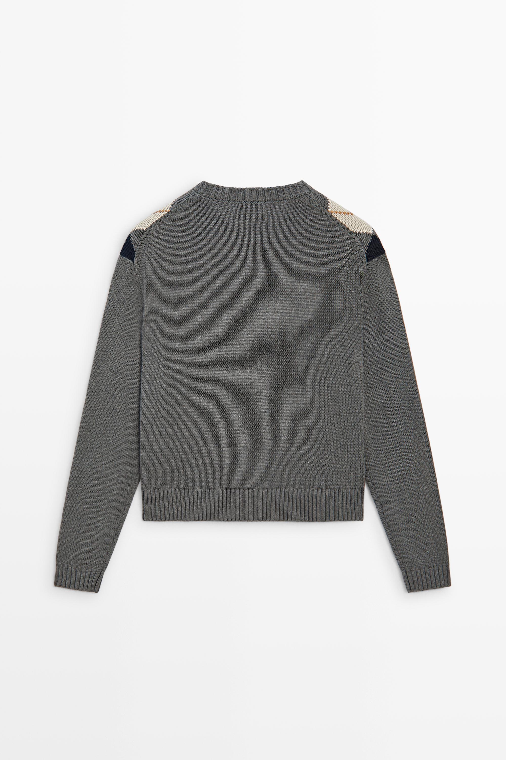 100% cotton diamond knit cardigan - GREY