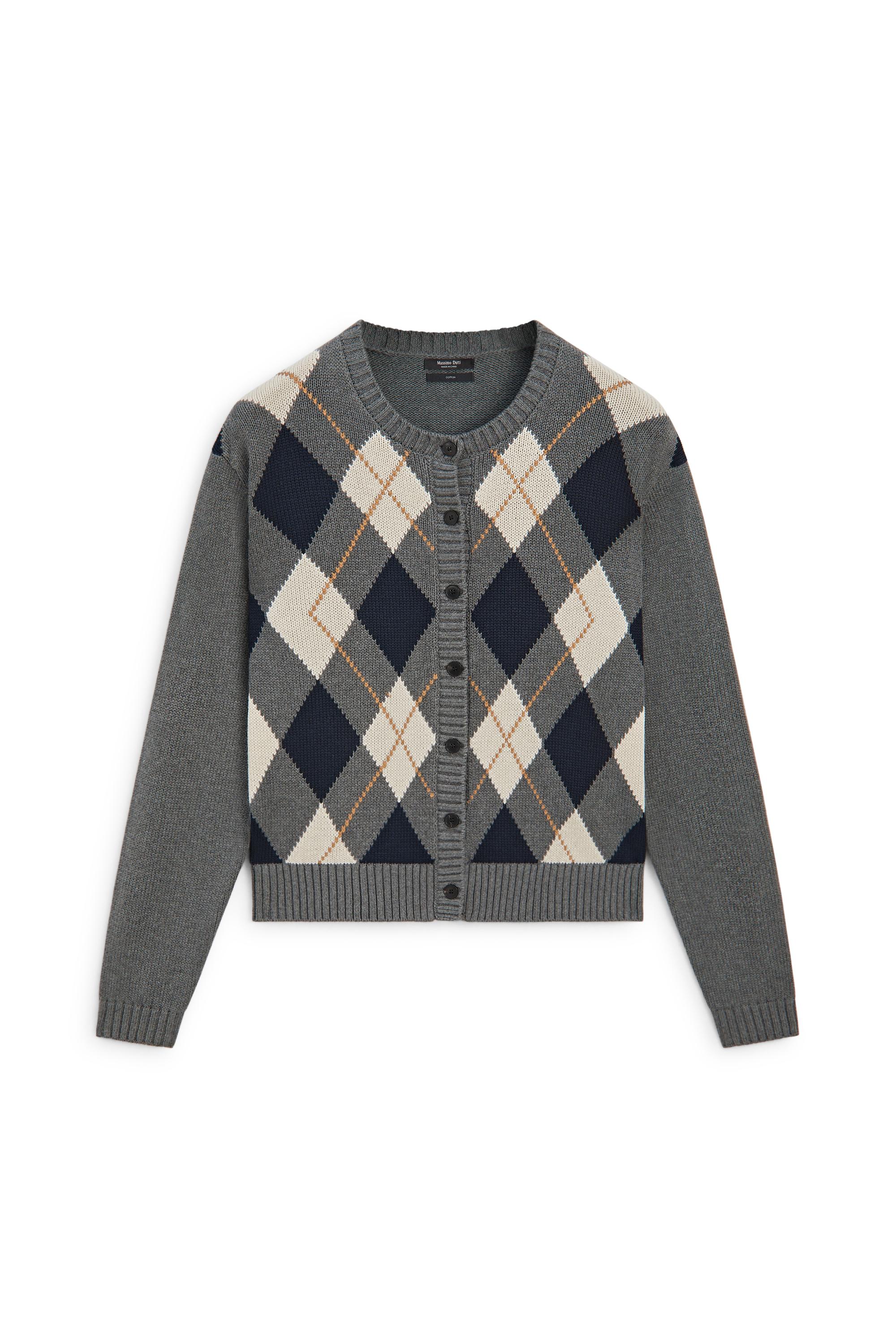 100% cotton diamond knit cardigan - GREY