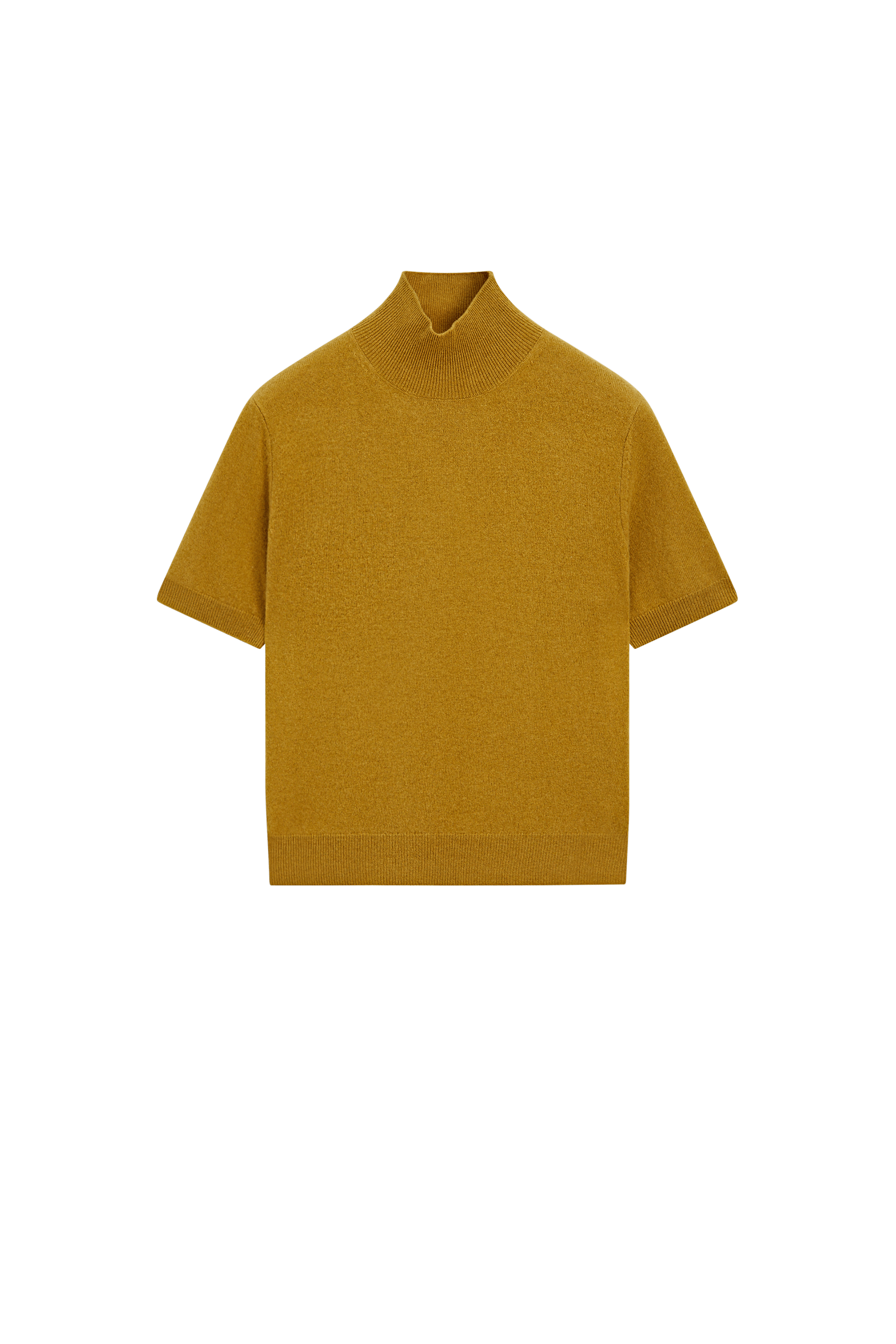 Wool-cashmere blend short sleeve knit sweater - MUSTARD YELLOW