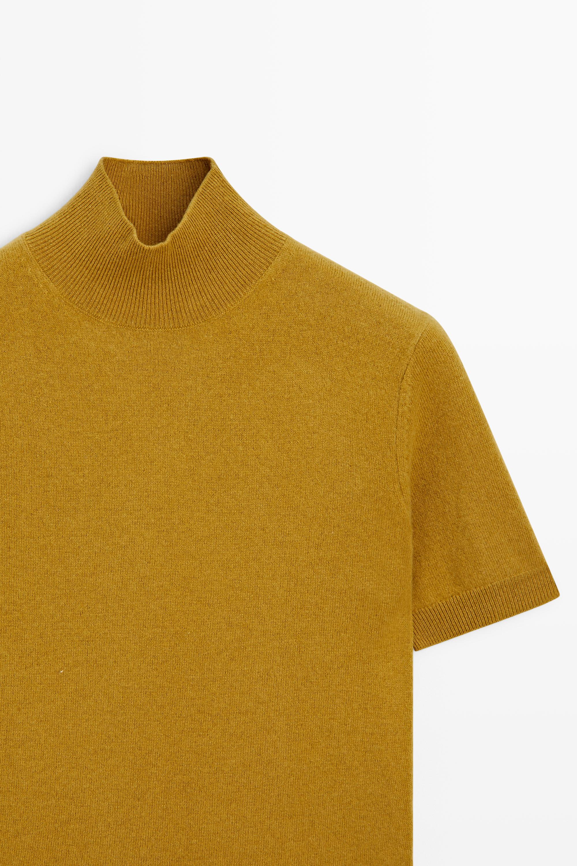 Wool-cashmere blend short sleeve knit sweater - MUSTARD YELLOW