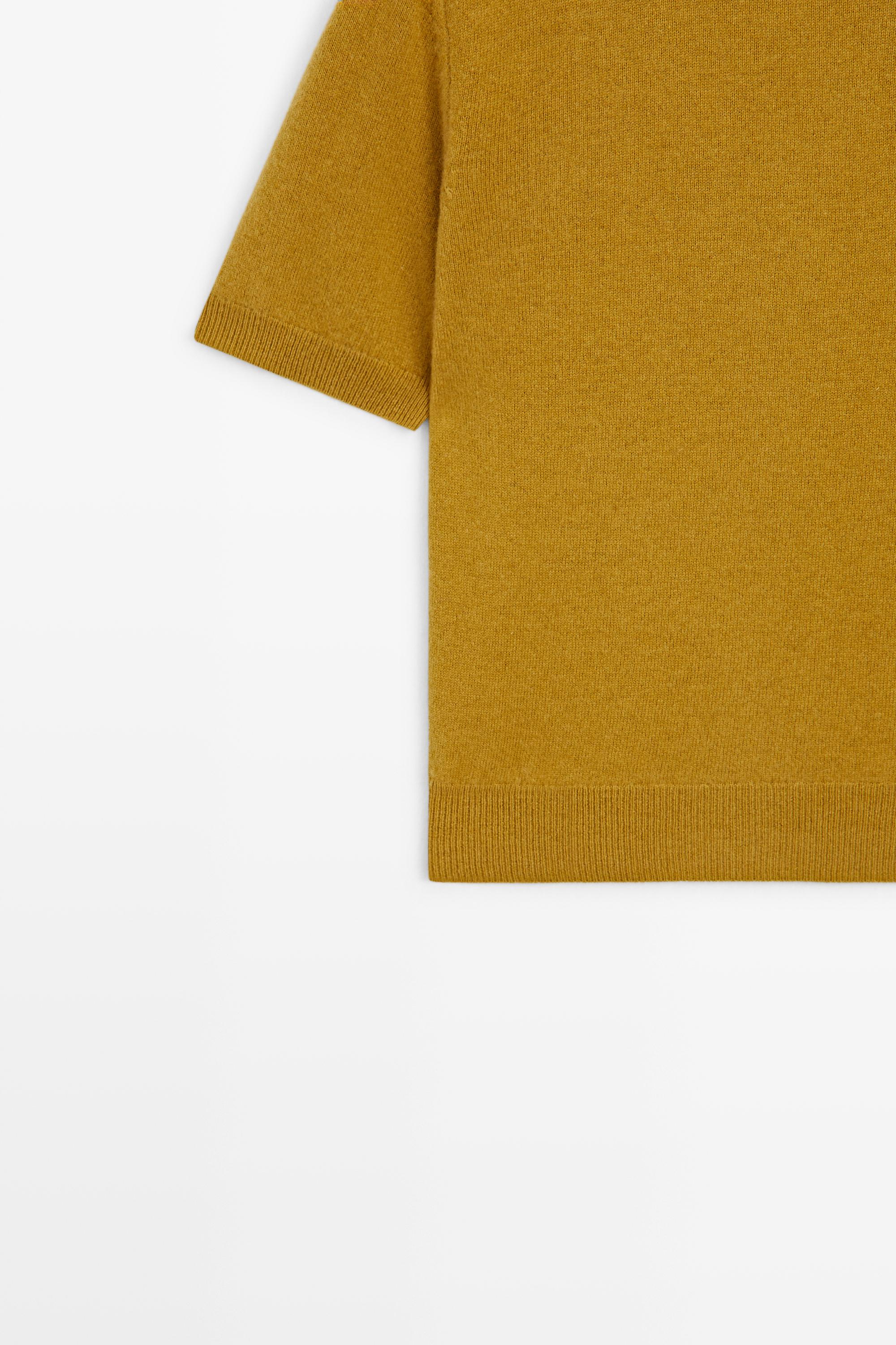 Wool-cashmere blend short sleeve knit sweater - MUSTARD YELLOW