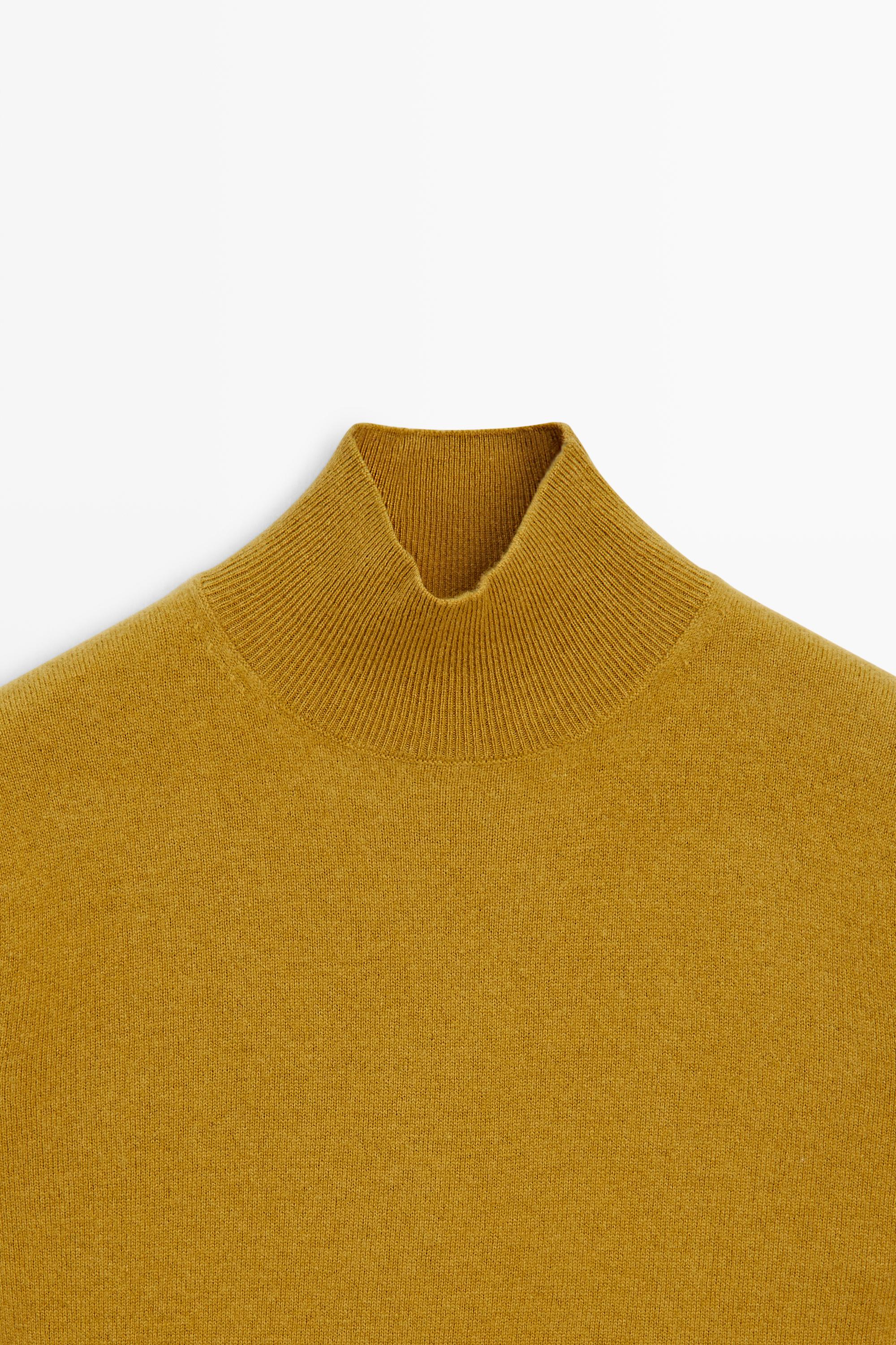 Wool-cashmere blend short sleeve knit sweater - MUSTARD YELLOW
