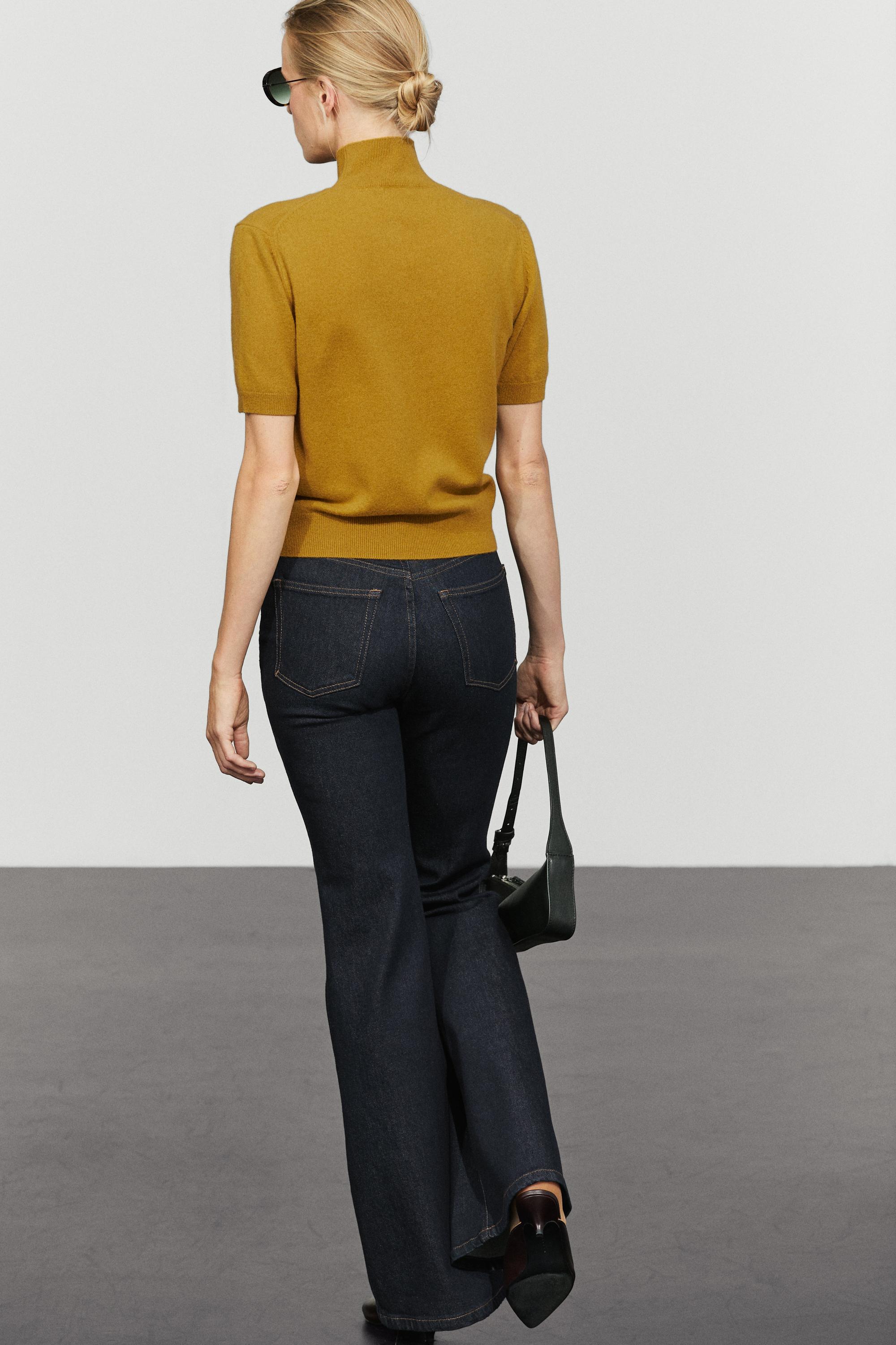 Wool-cashmere blend short sleeve knit sweater - MUSTARD YELLOW