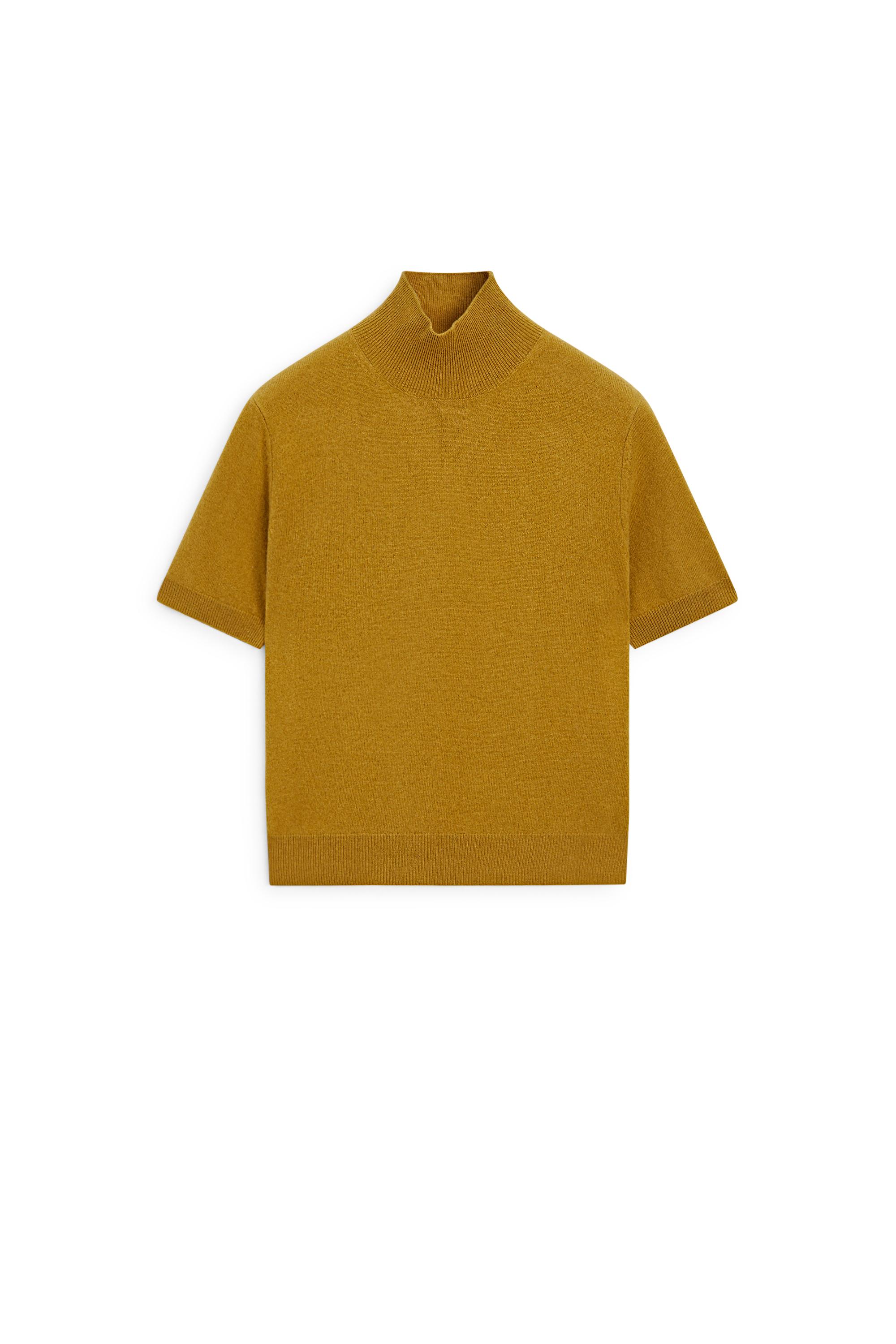Wool-cashmere blend short sleeve knit sweater - MUSTARD YELLOW