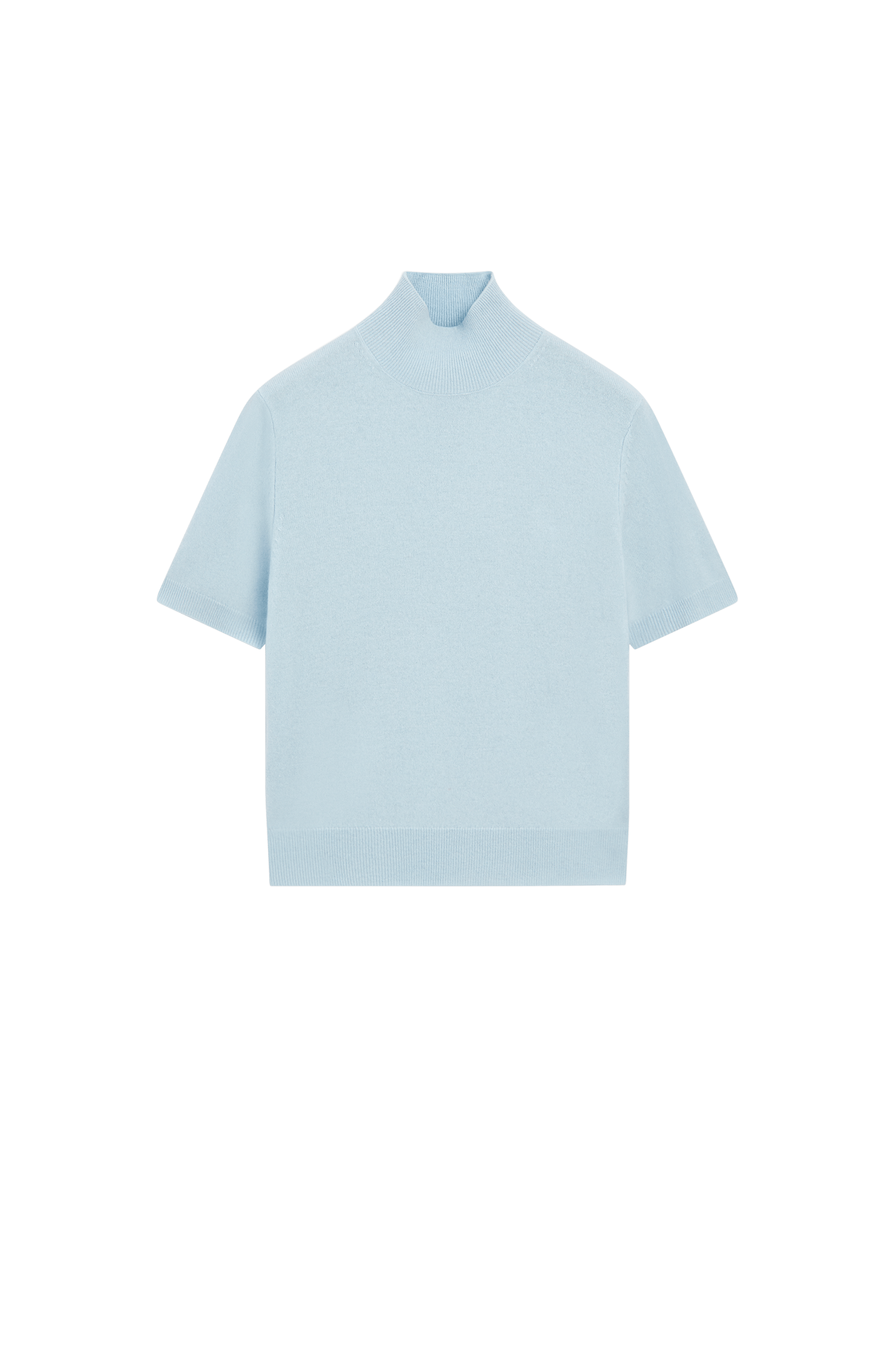 Wool-cashmere blend short sleeve knit sweater - SKY BLUE