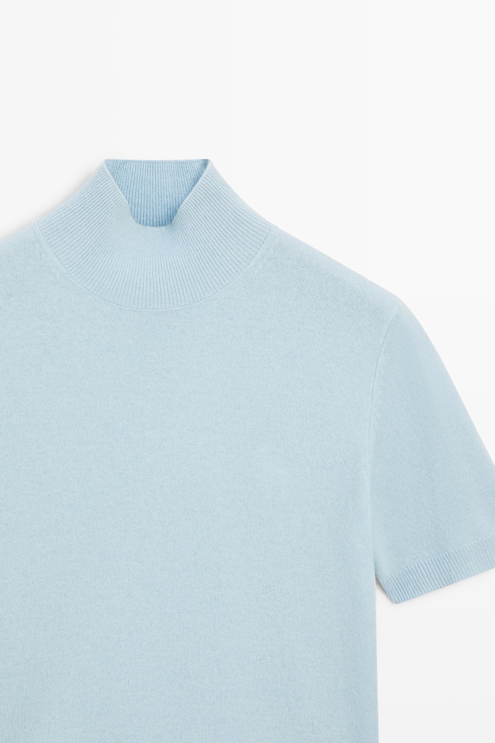 Wool-cashmere blend short sleeve knit sweater - SKY BLUE
