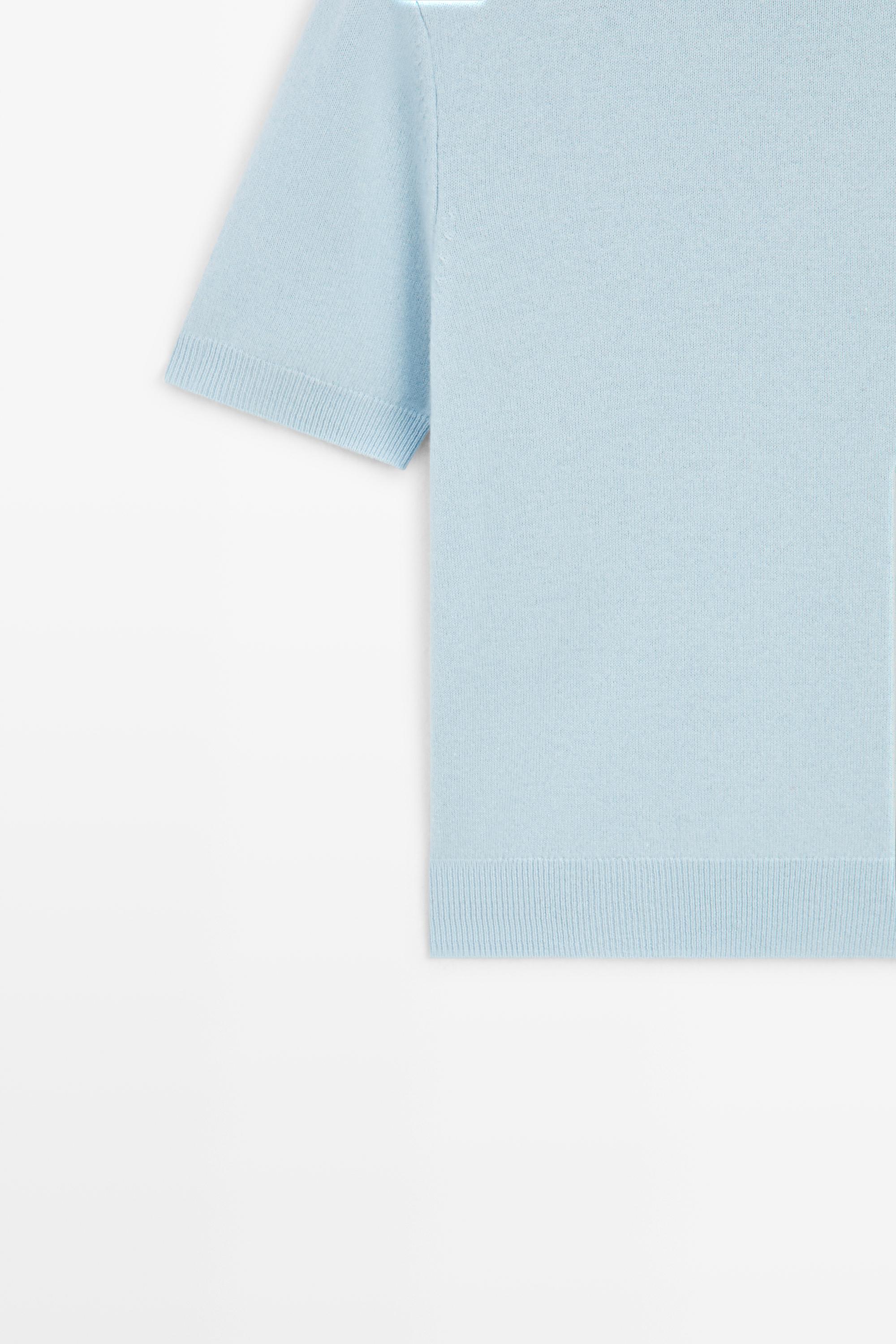 Wool-cashmere blend short sleeve knit sweater - SKY BLUE