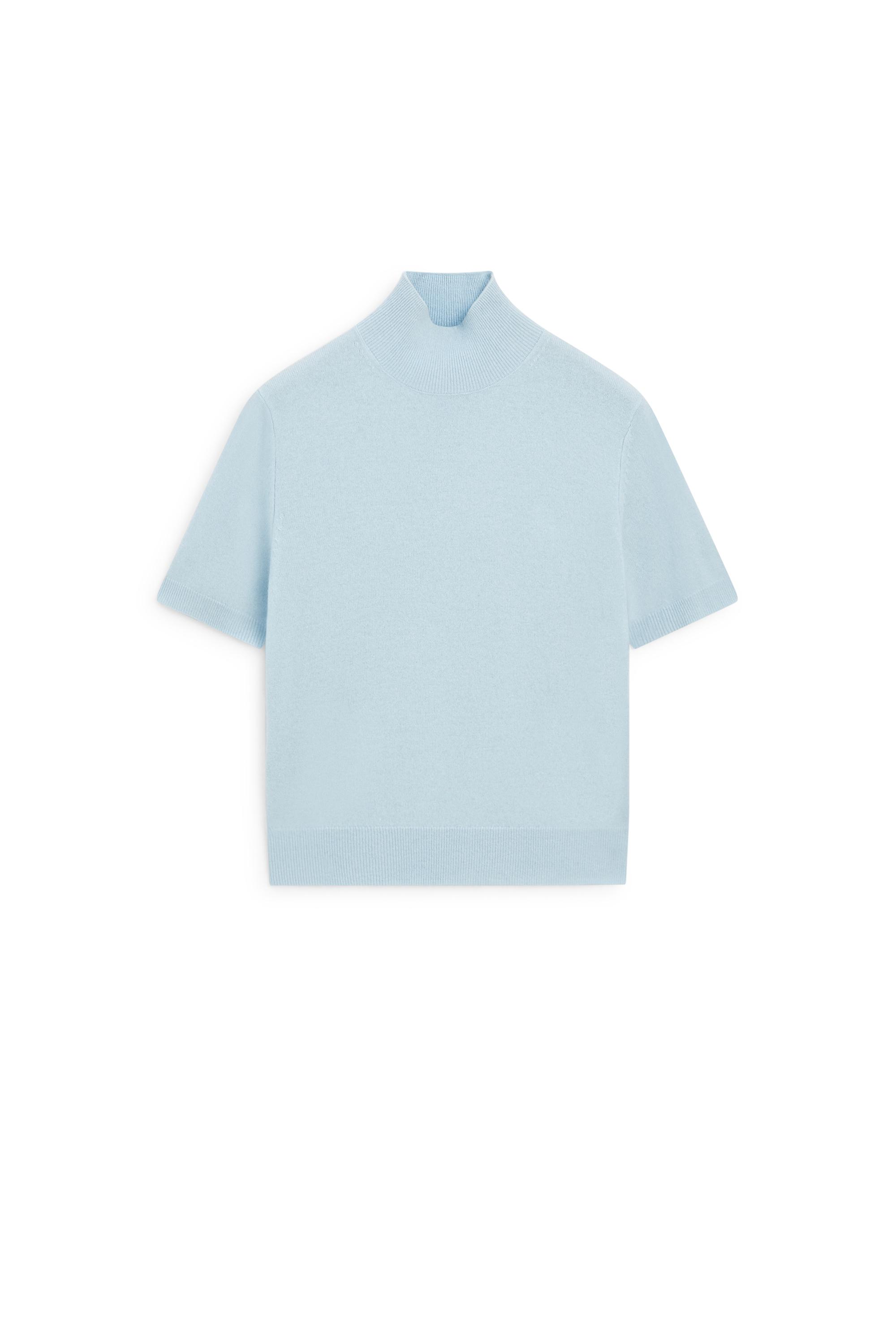 Wool-cashmere blend short sleeve knit sweater - SKY BLUE
