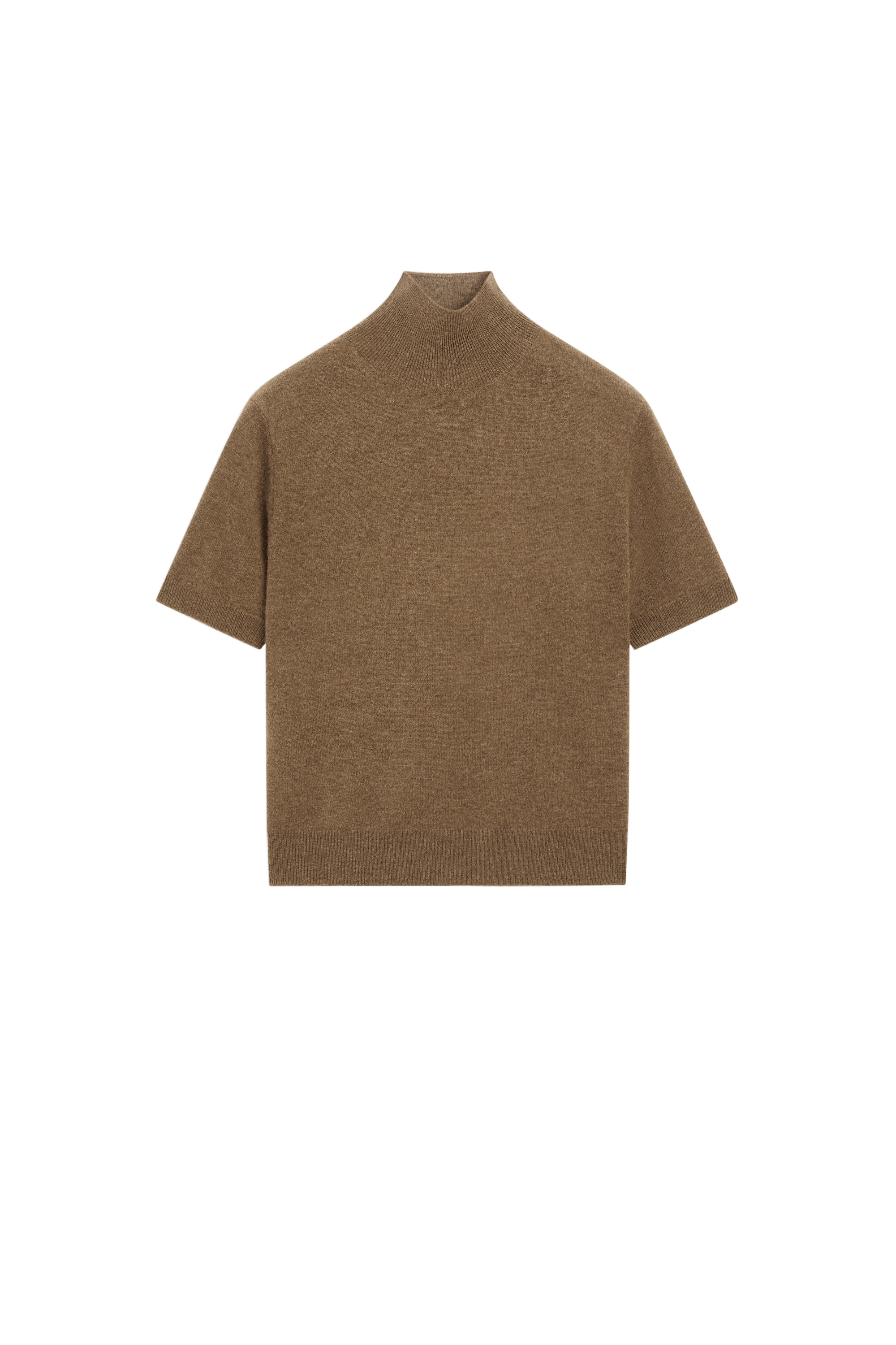Wool-cashmere blend short sleeve knit sweater - BROWN MARL