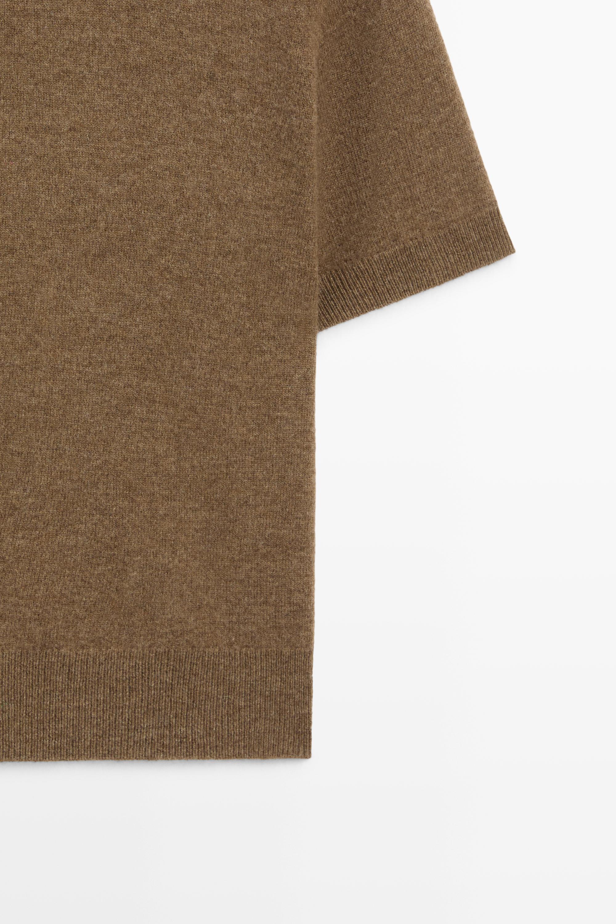 Wool-cashmere blend short sleeve knit sweater - BROWN MARL