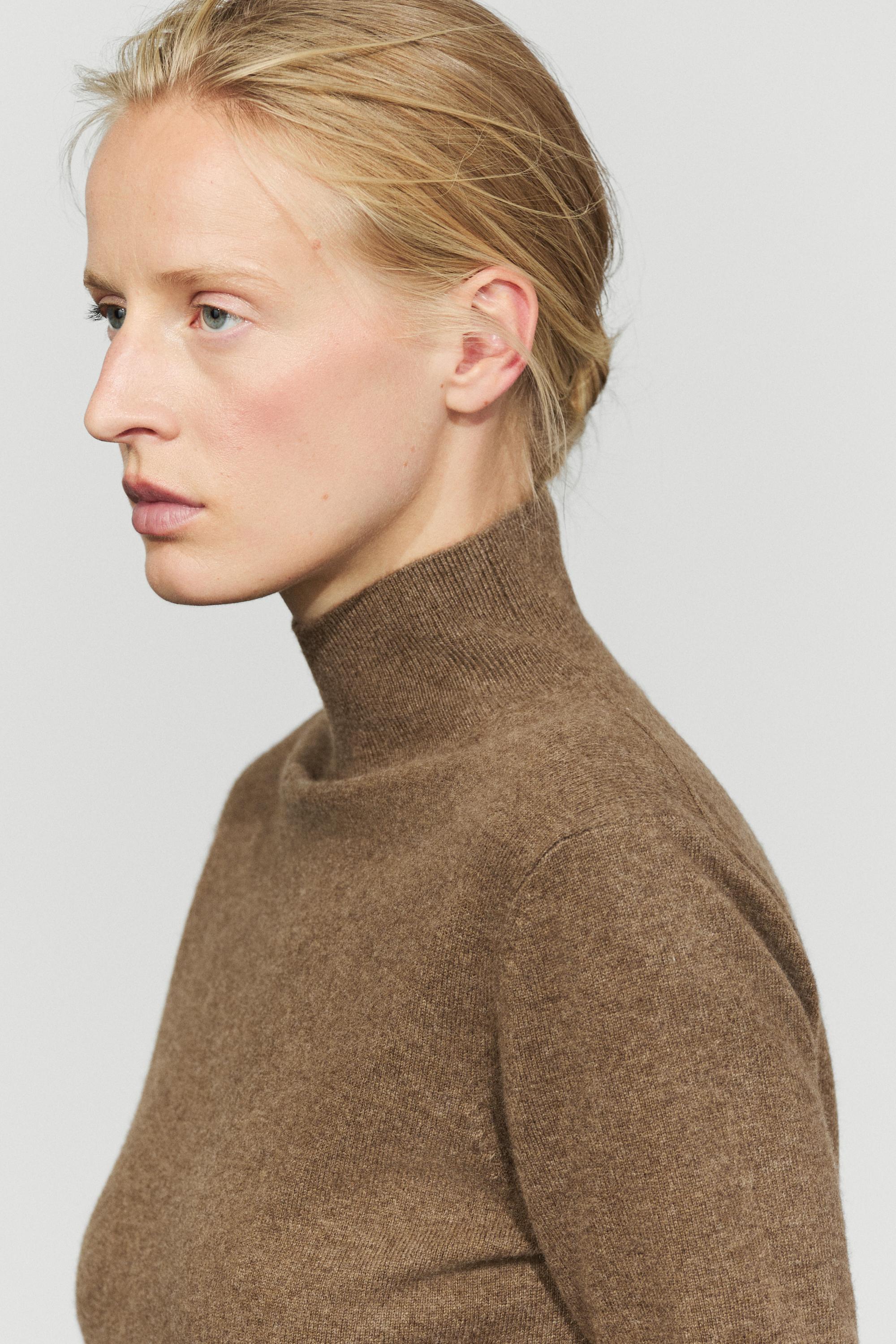 Wool-cashmere blend short sleeve knit sweater - BROWN MARL
