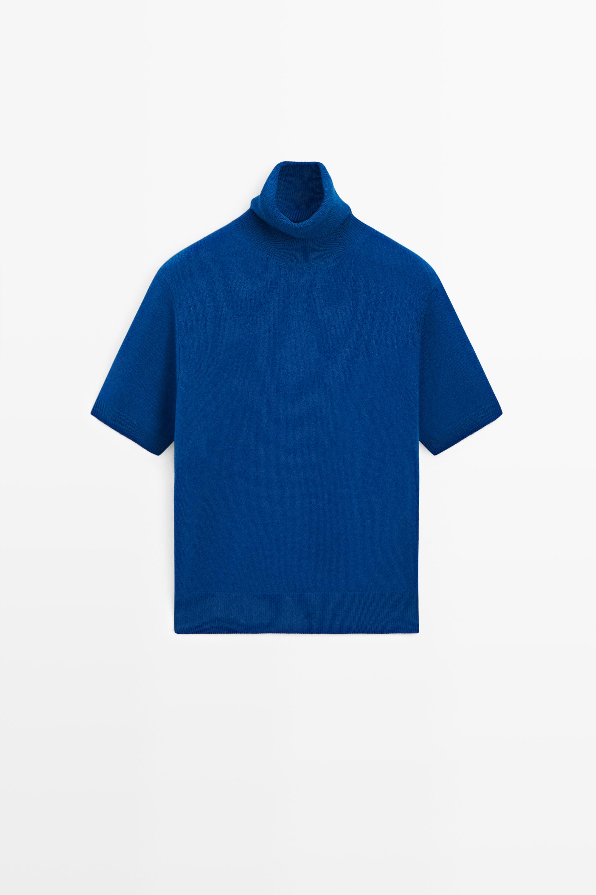 Short sleeve turtleneck knit sweater - DEEP BLUE