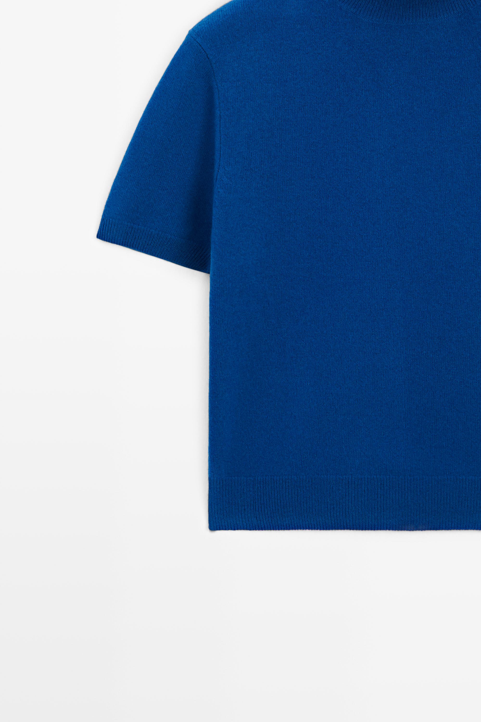 Short sleeve turtleneck knit sweater - DEEP BLUE