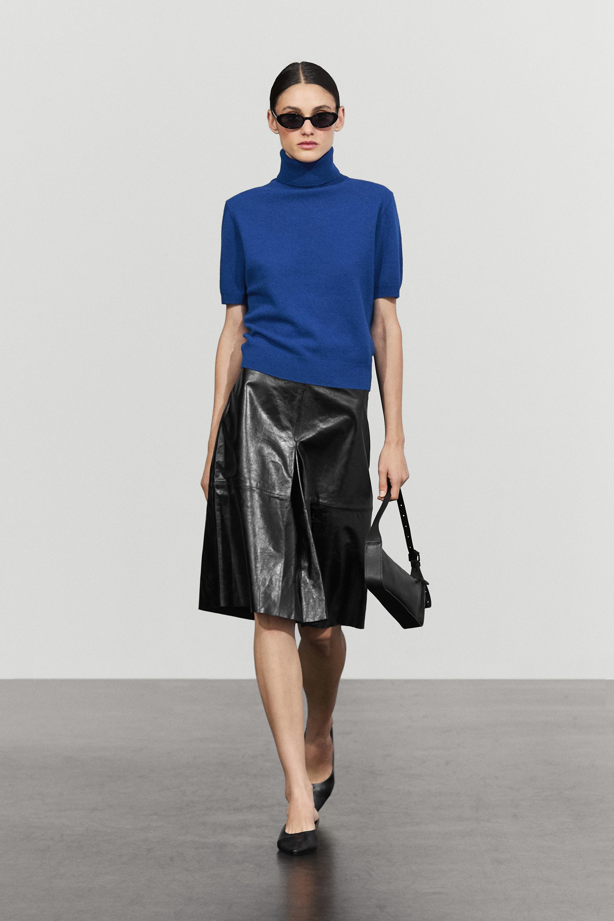 Short nappa leather skirt - BLACK