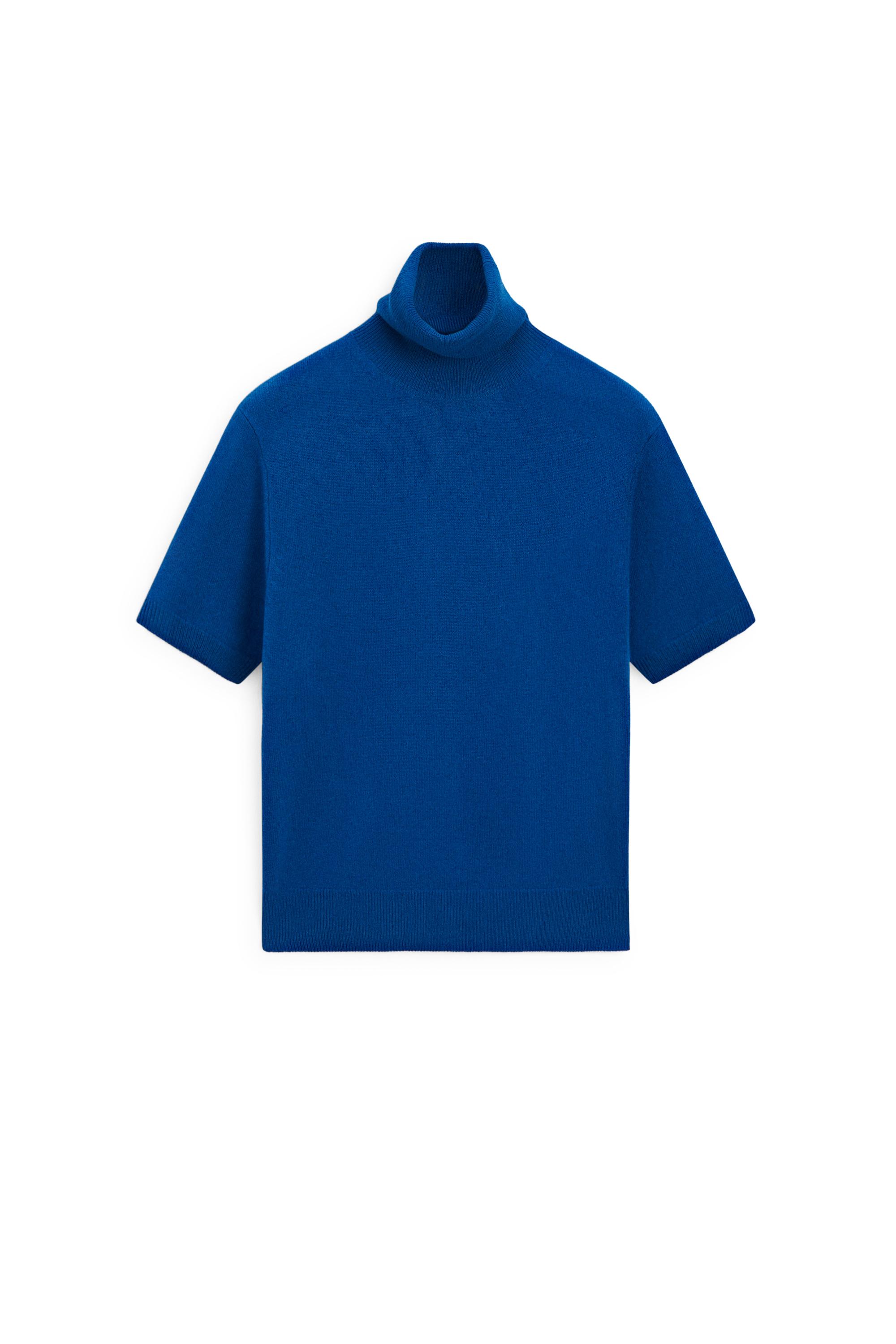 Short sleeve turtleneck knit sweater - DEEP BLUE