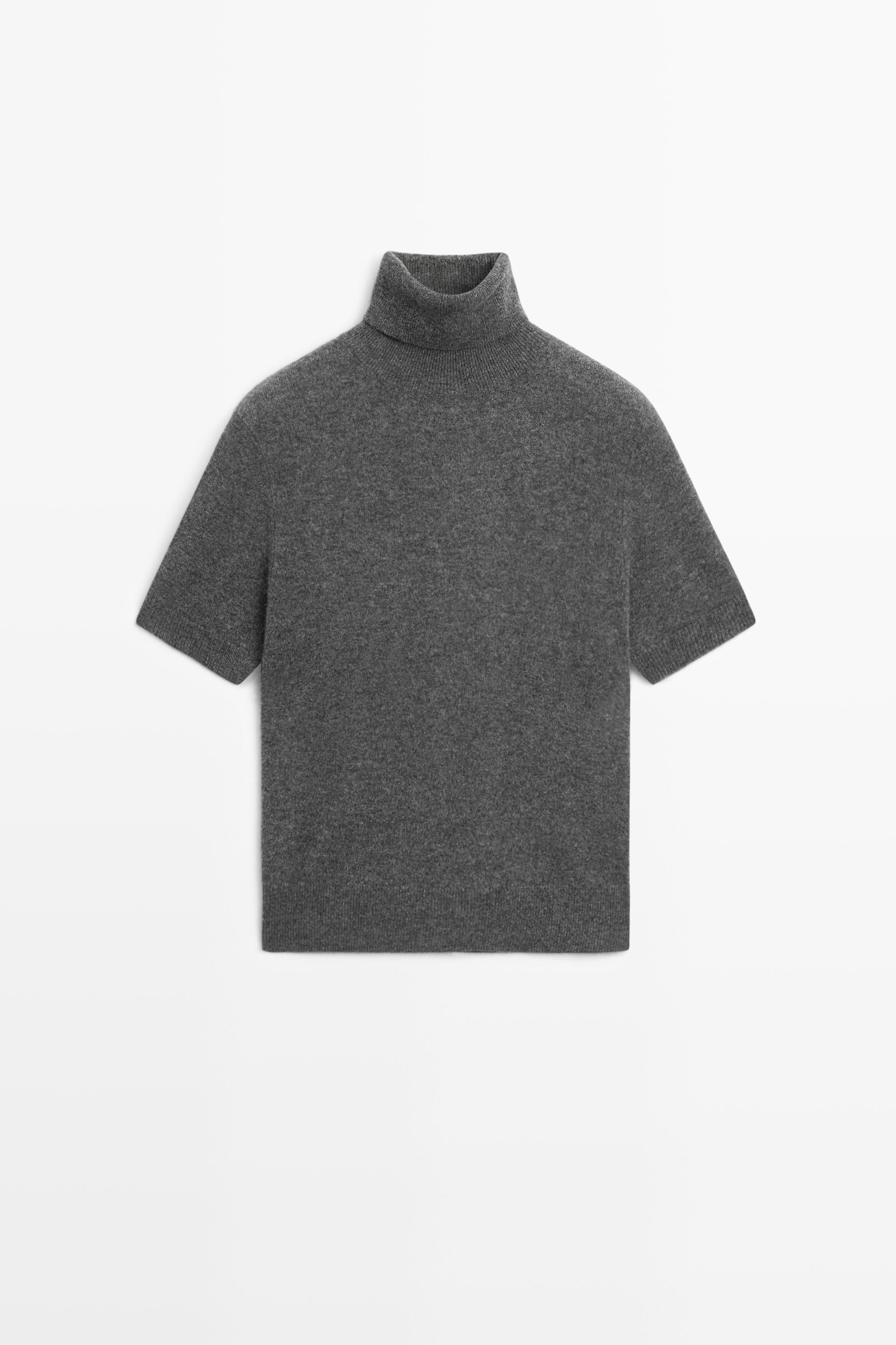 Short sleeve turtleneck knit sweater - MEDIUM GREY