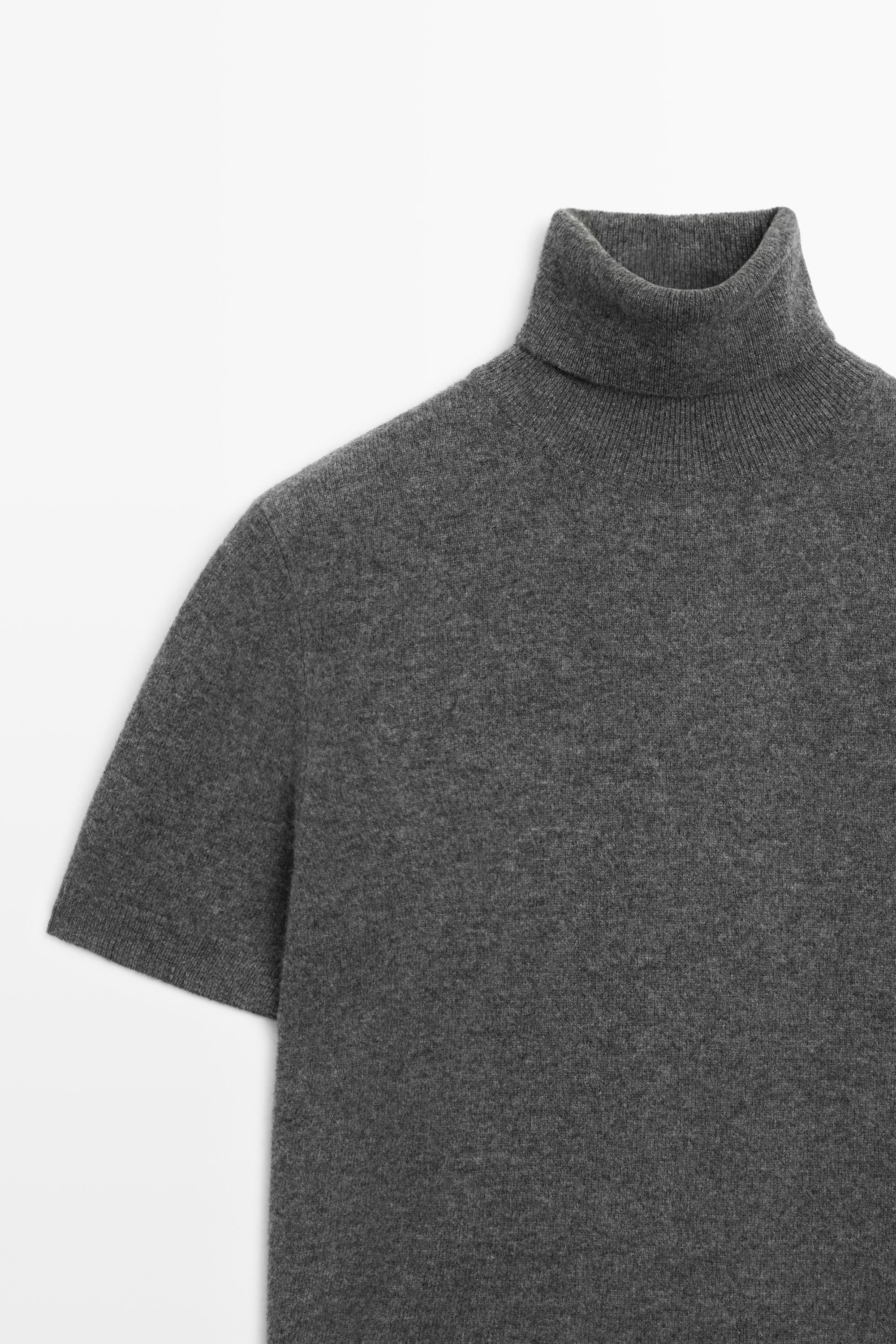 Short sleeve turtleneck knit sweater - MEDIUM GREY