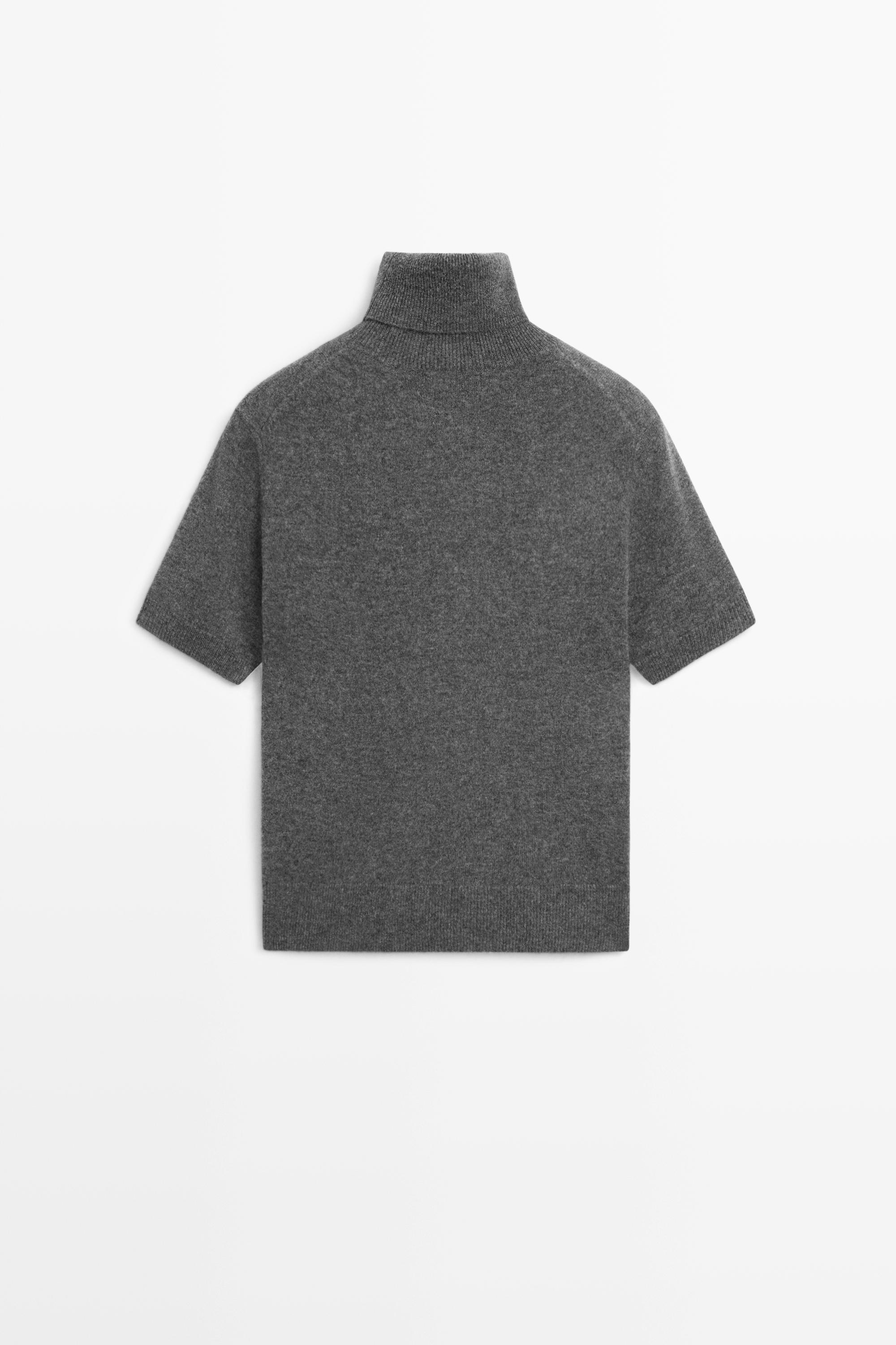 Short sleeve turtleneck knit sweater - MEDIUM GREY