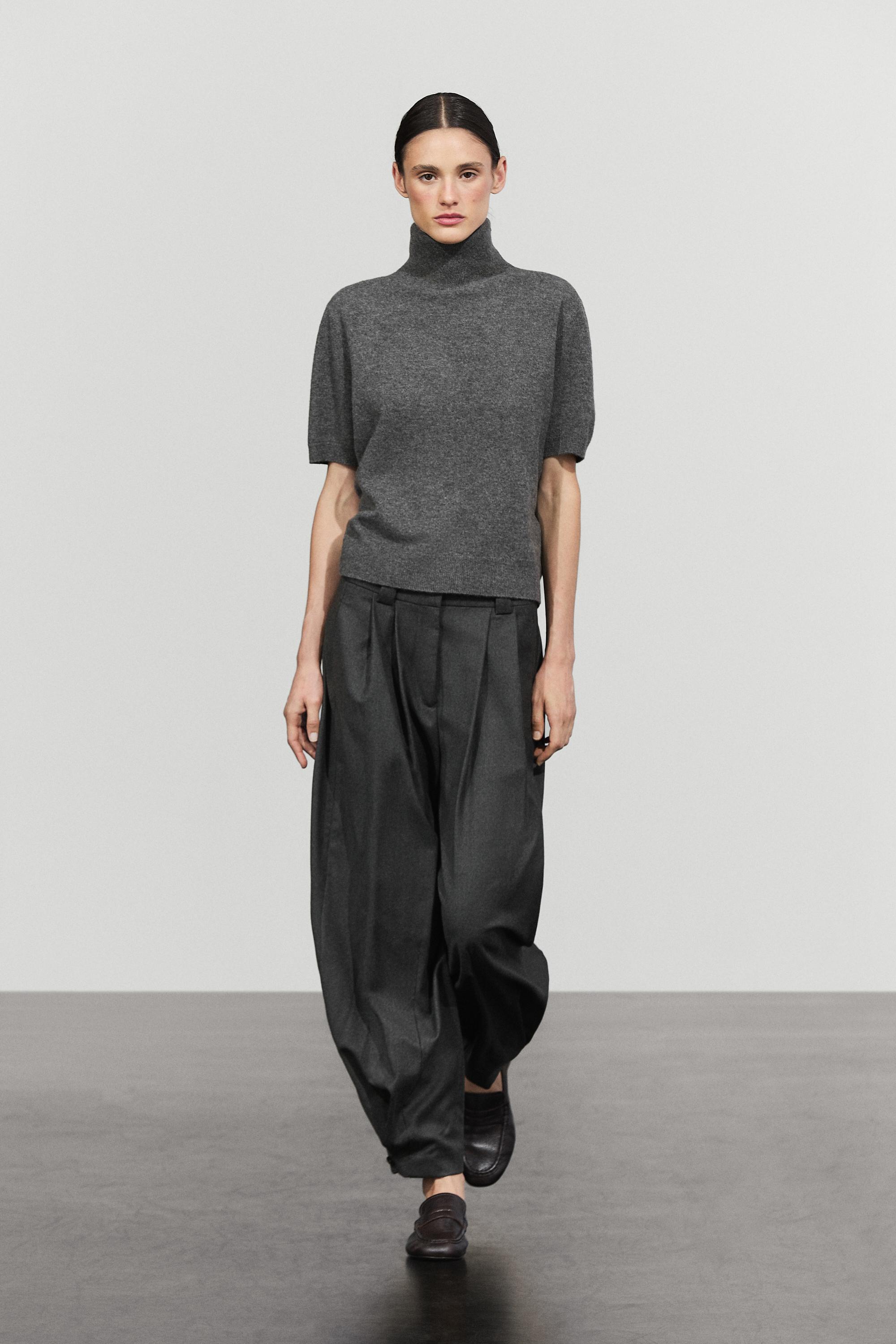 Short sleeve turtleneck knit sweater - MEDIUM GREY